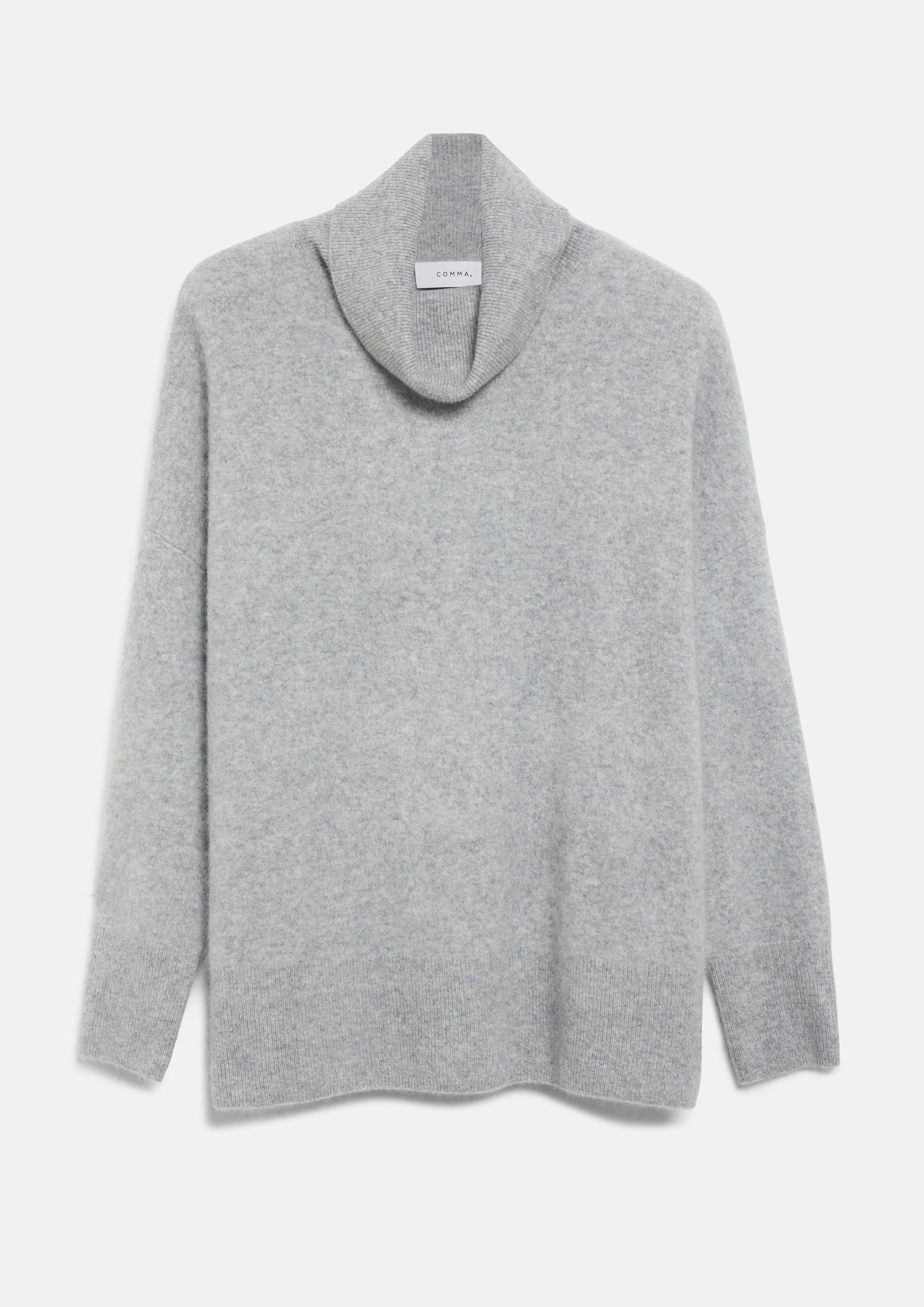 Damen Oversize-Strickpullover aus gebürsteter Wolle mit Rollkragen in grau von COMMA