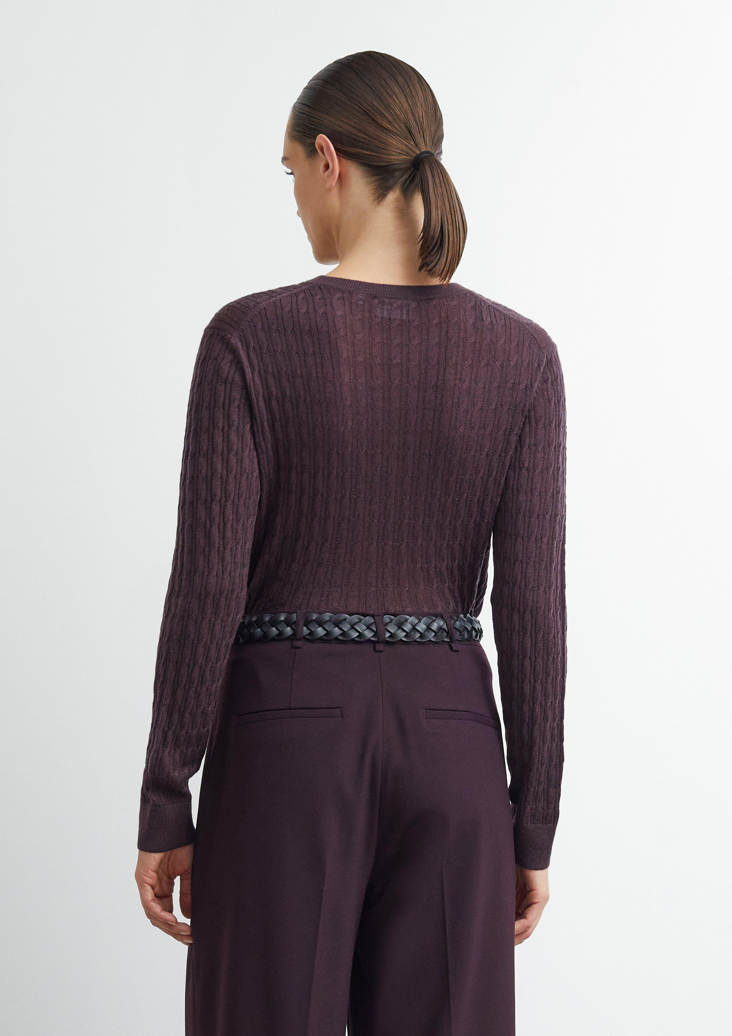 Strickpullover aus Merinowolle mit Zopfmuster in lila von COMMA