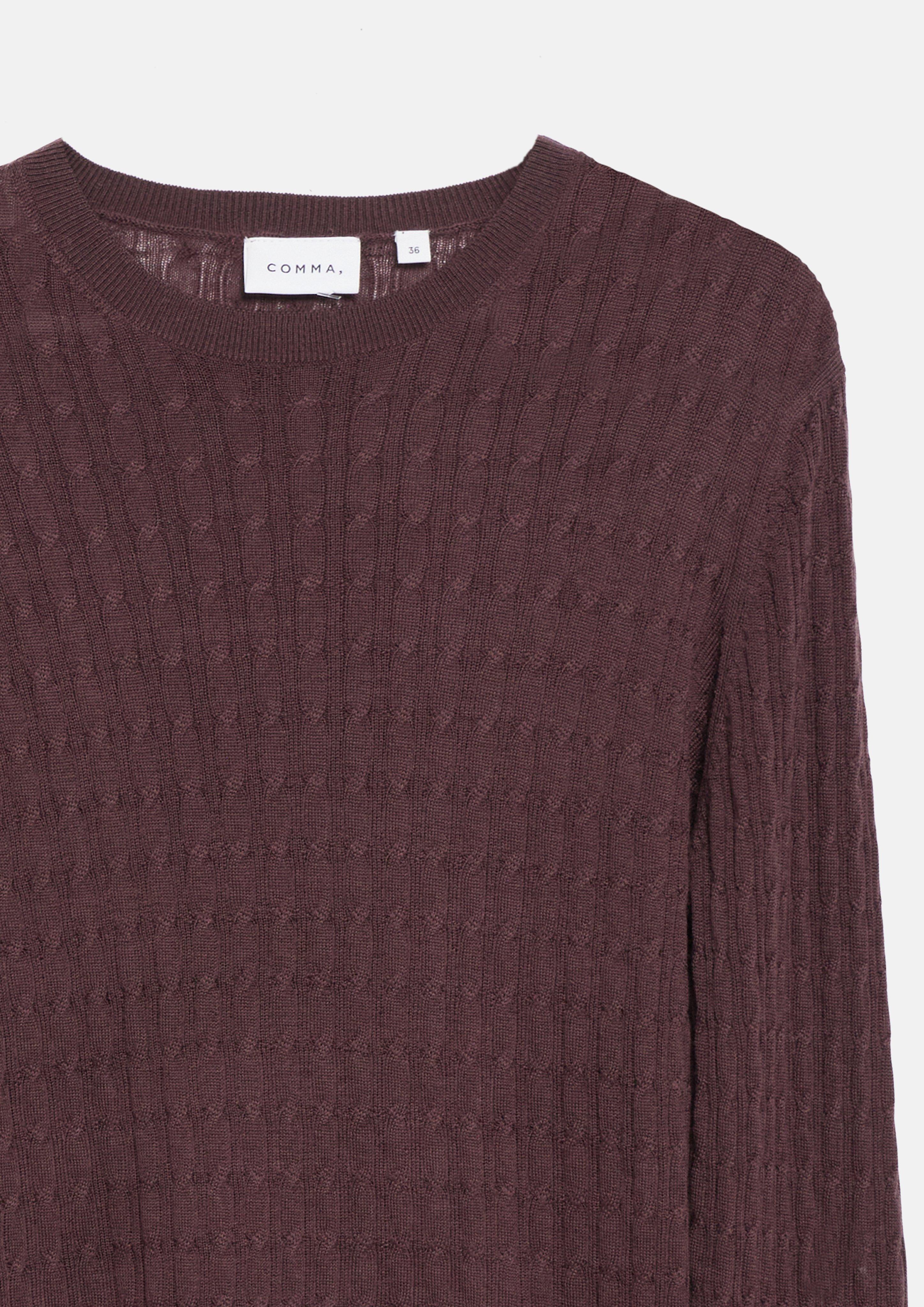 Strickpullover aus Merinowolle mit Zopfmuster in lila von COMMA