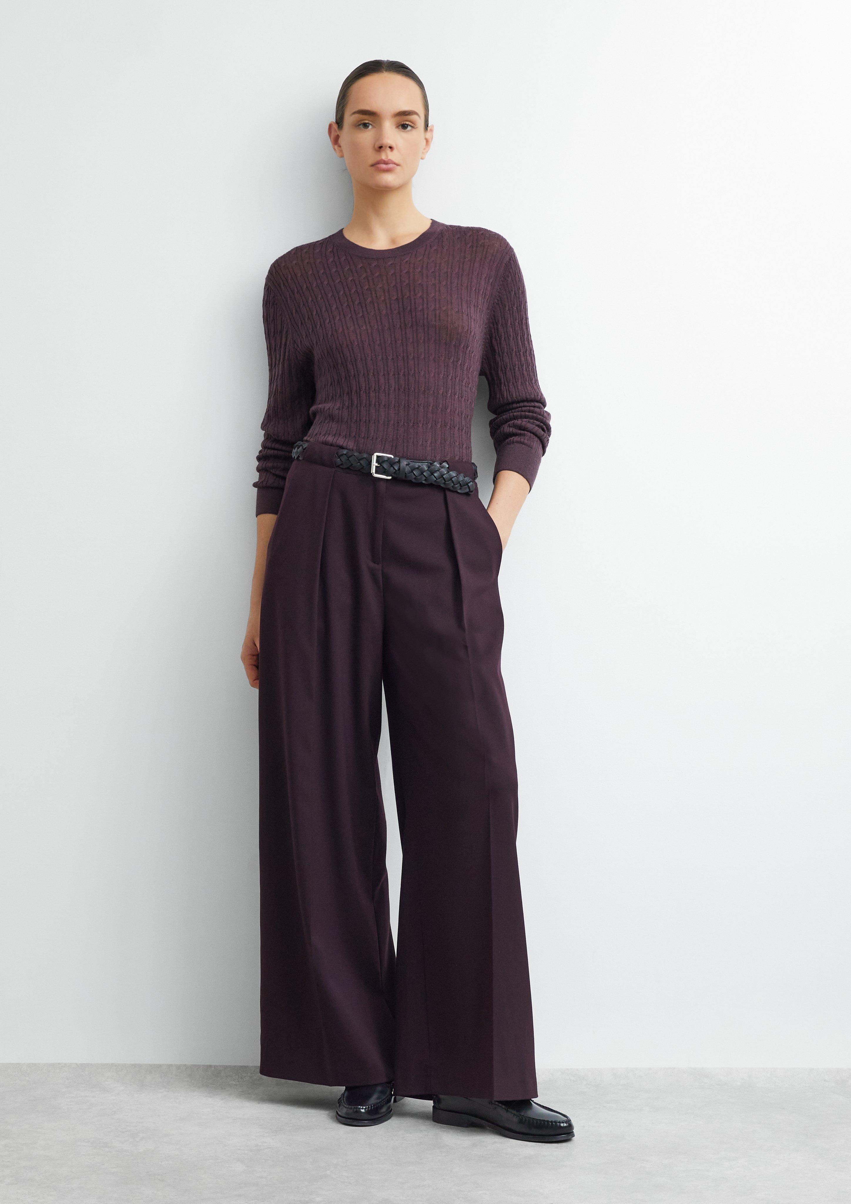 Strickpullover aus Merinowolle mit Zopfmuster in lila von COMMA