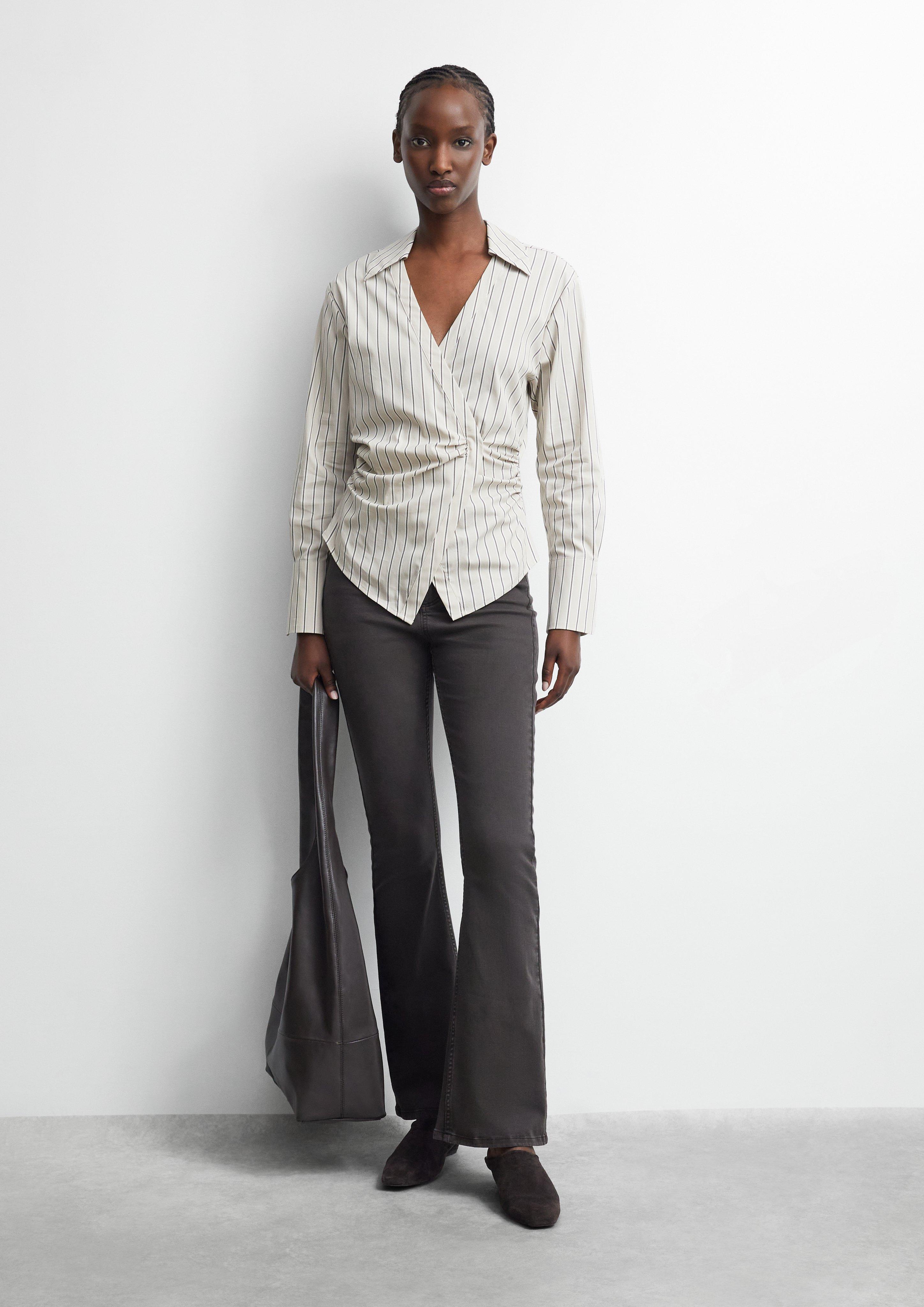 Wrap blouse made of cotton poplin in beige by COMMA