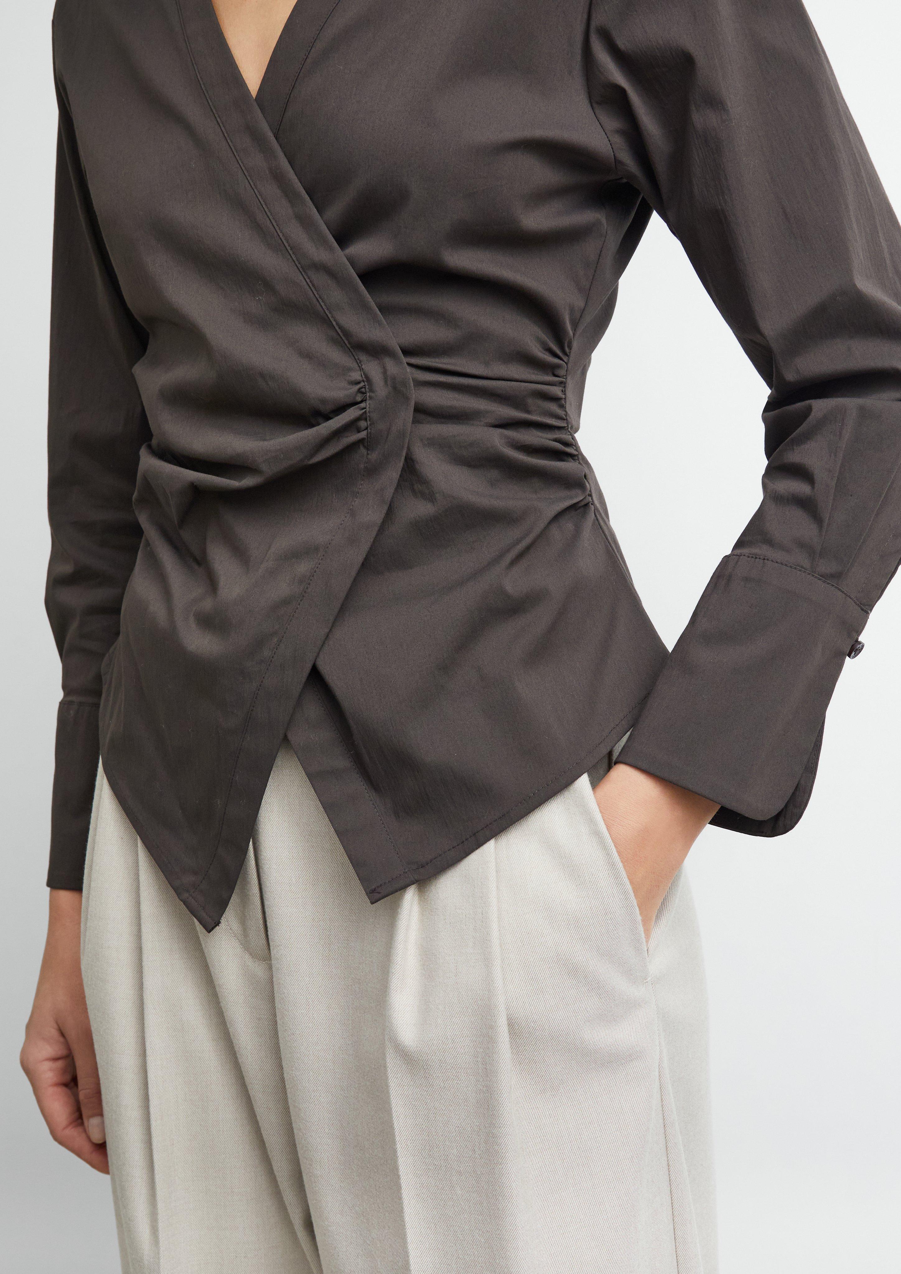 Wrap blouse made of cotton poplin in brown by COMMA