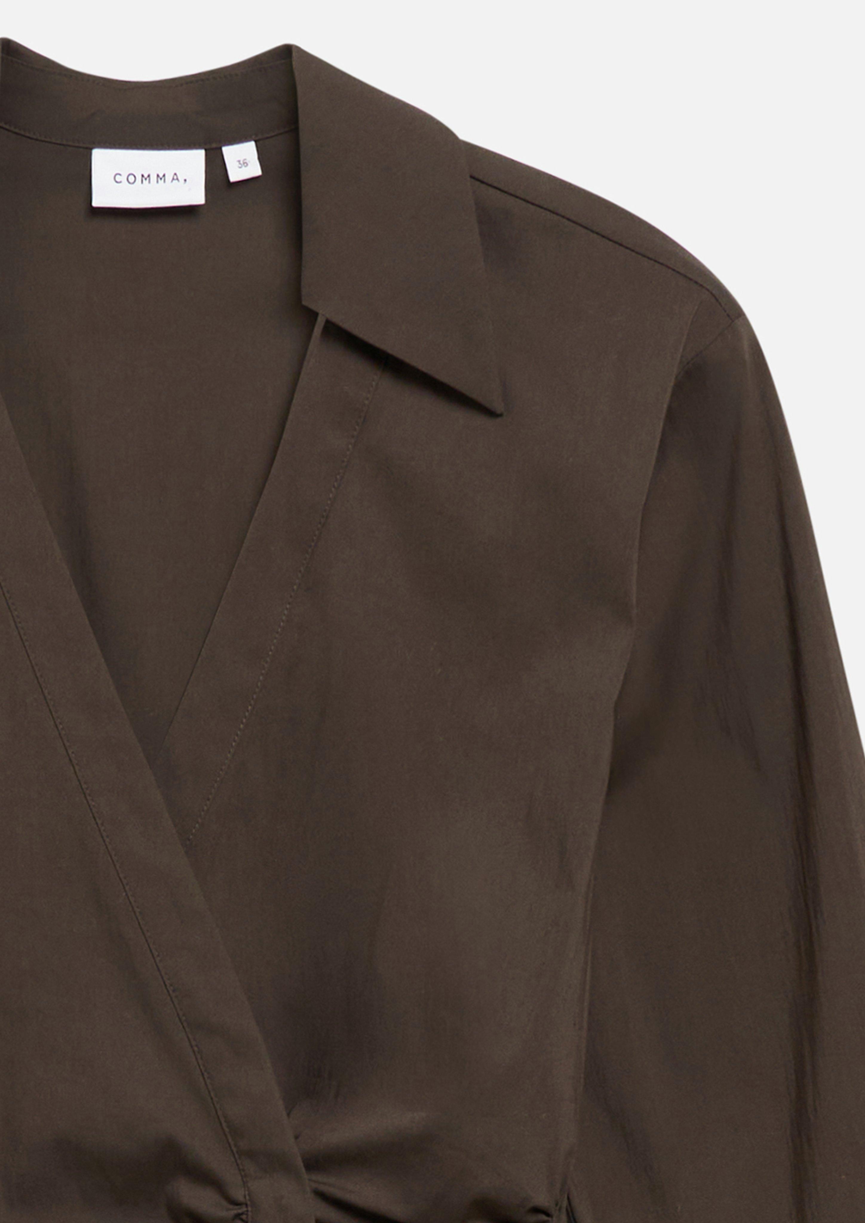 Wrap blouse made of cotton poplin in brown by COMMA