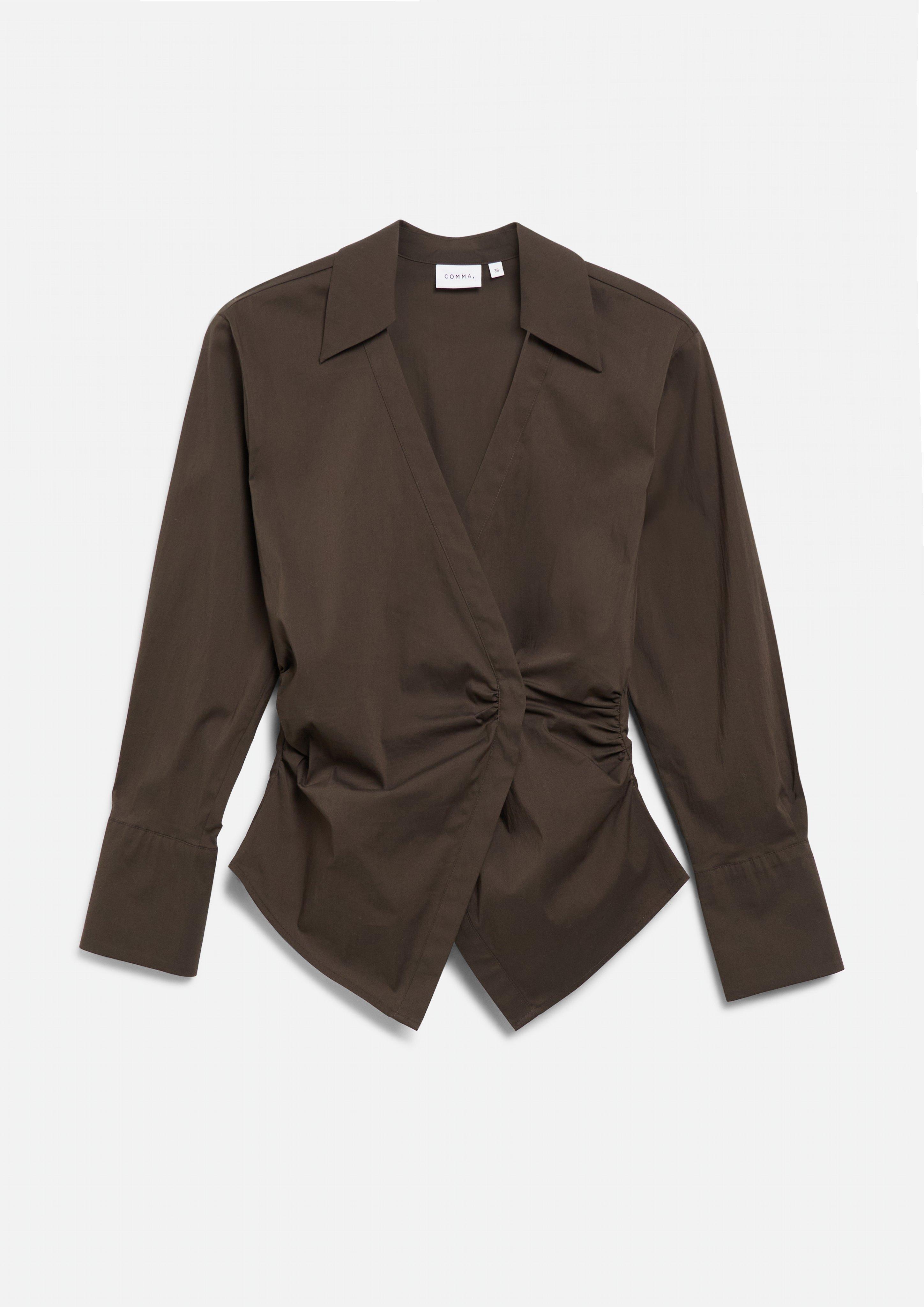 Wrap blouse made of cotton poplin in brown by COMMA