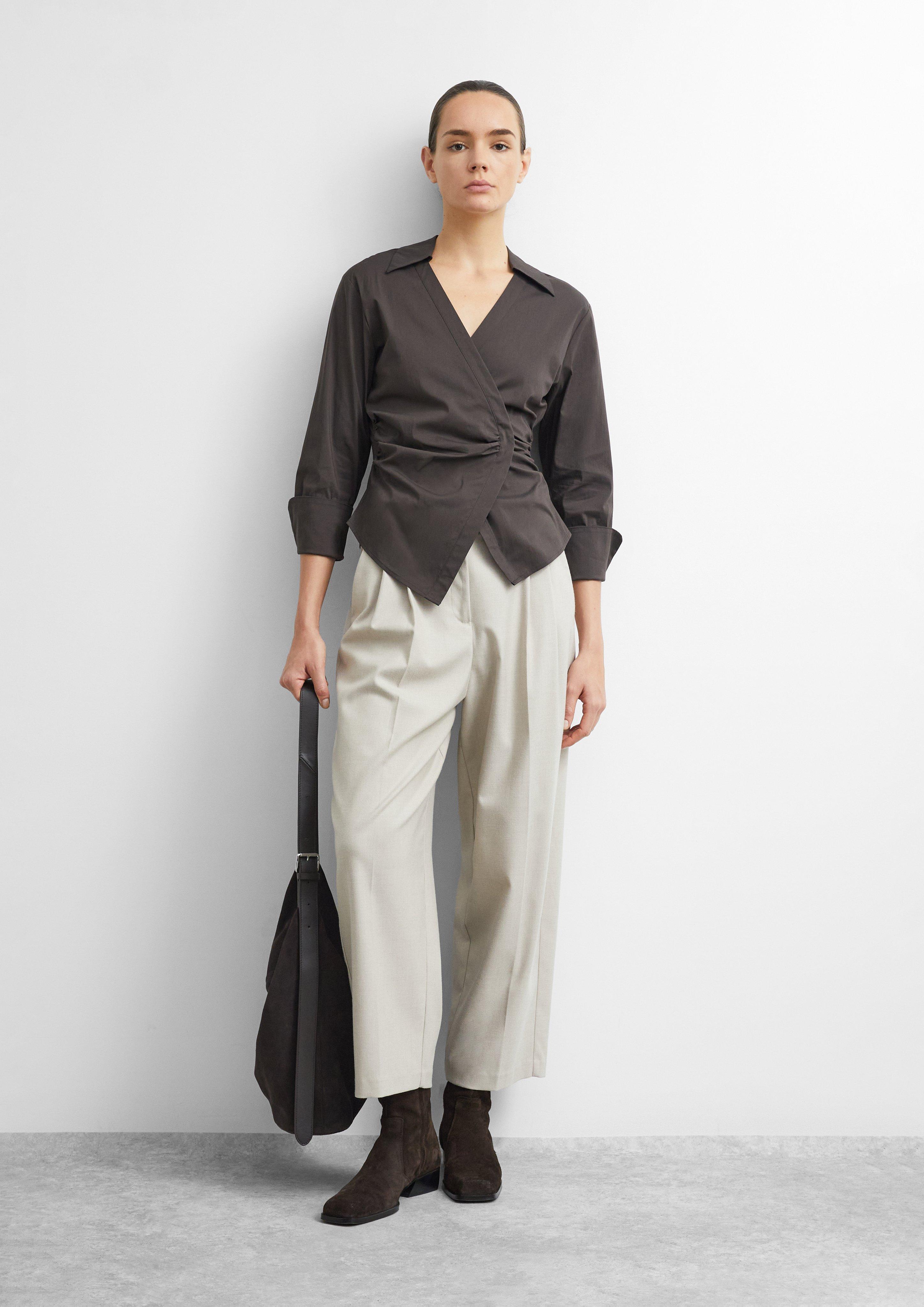 Wrap blouse made of cotton poplin in brown by COMMA