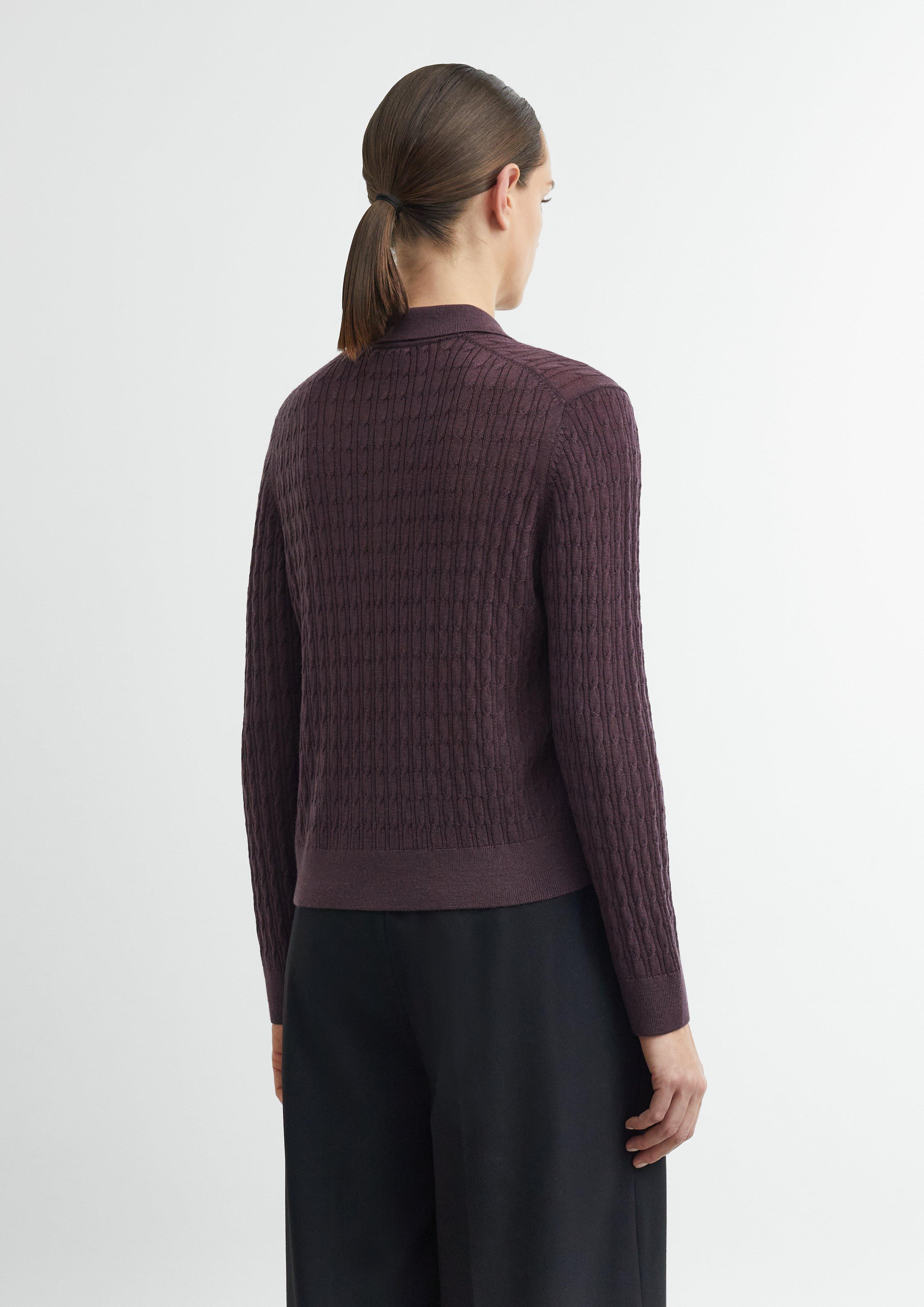 Strickpullover aus Merinowolle mit Zopfmuster in lila von COMMA