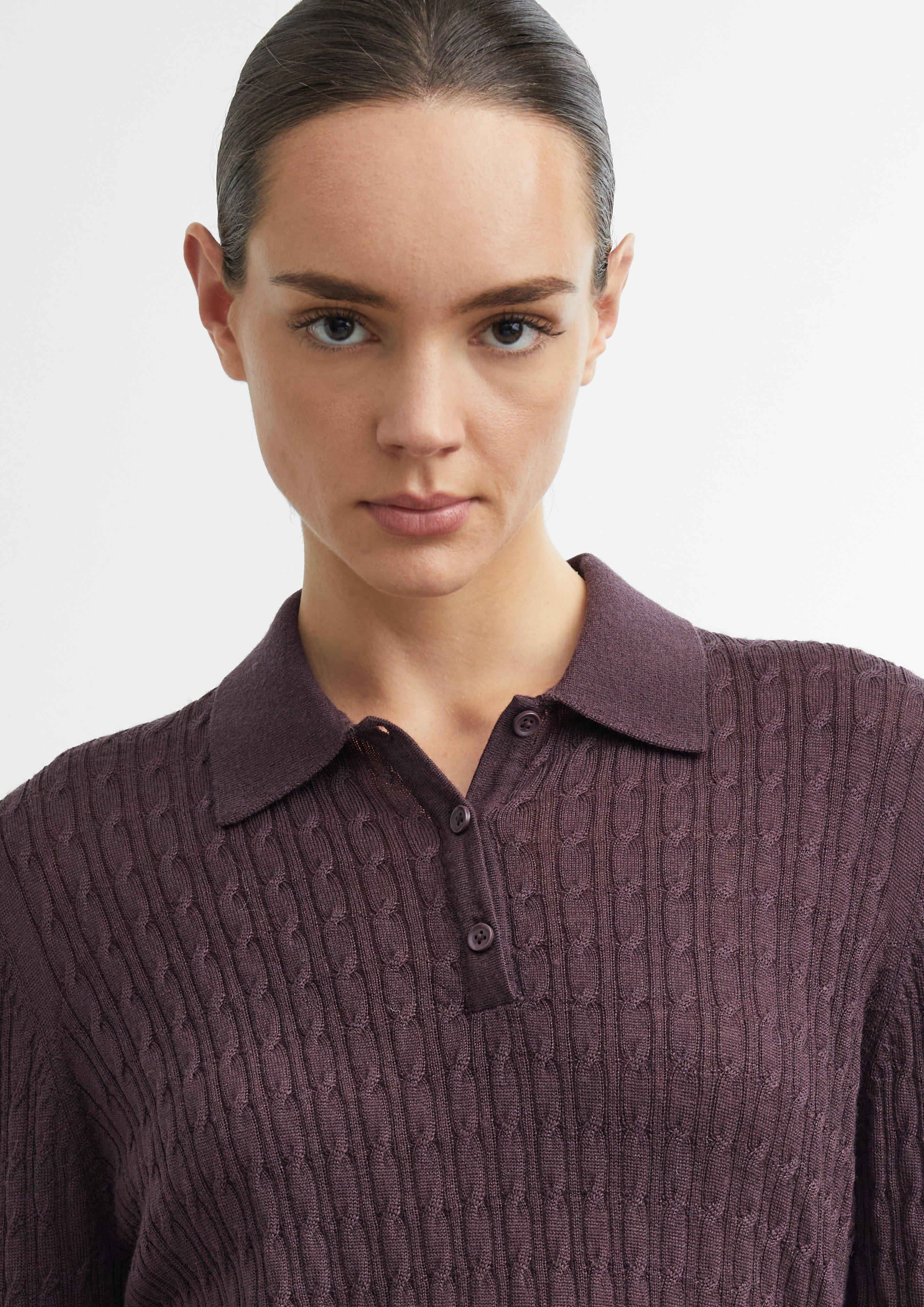 Strickpullover aus Merinowolle mit Zopfmuster in lila von COMMA