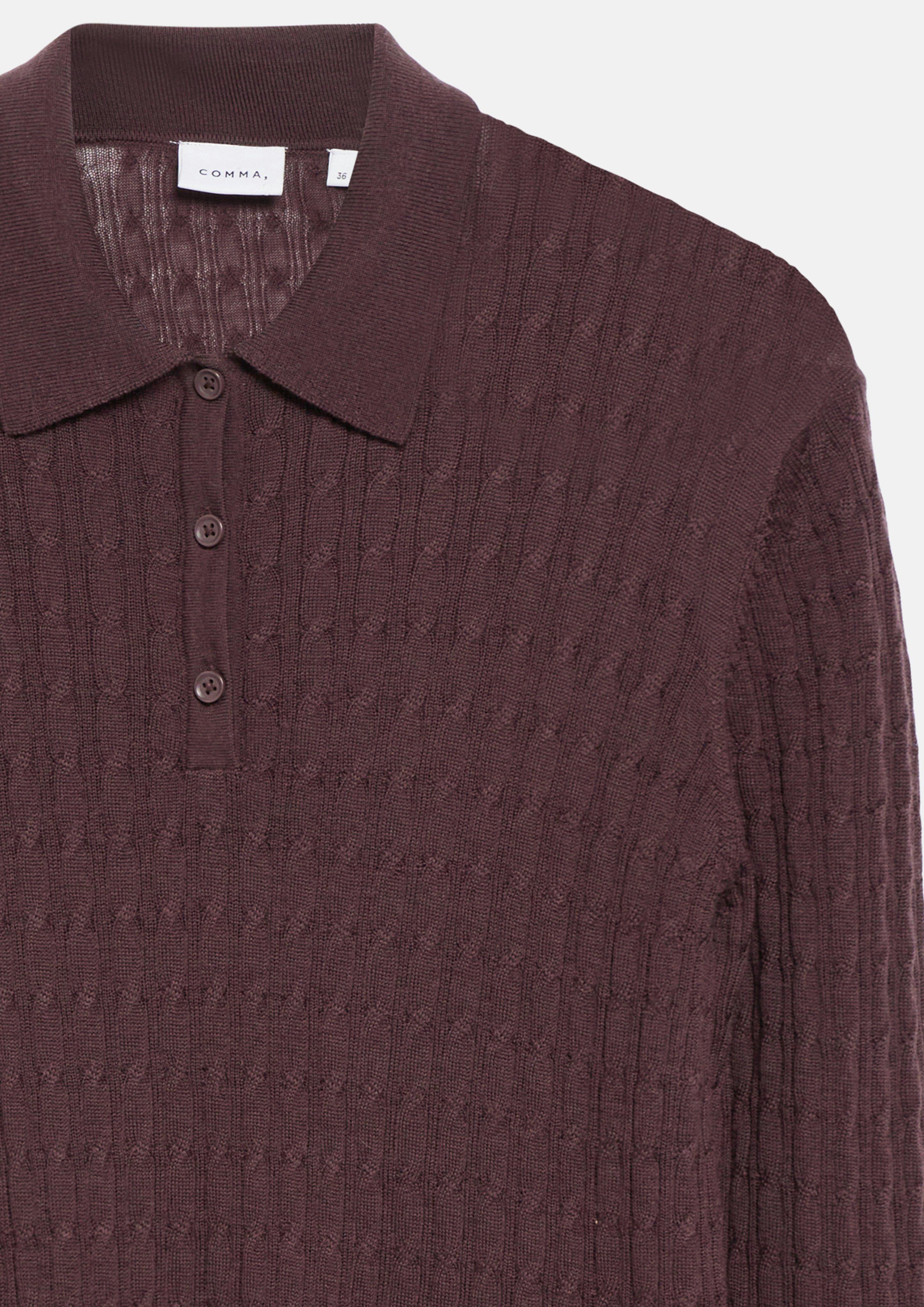 Strickpullover aus Merinowolle mit Zopfmuster in lila von COMMA