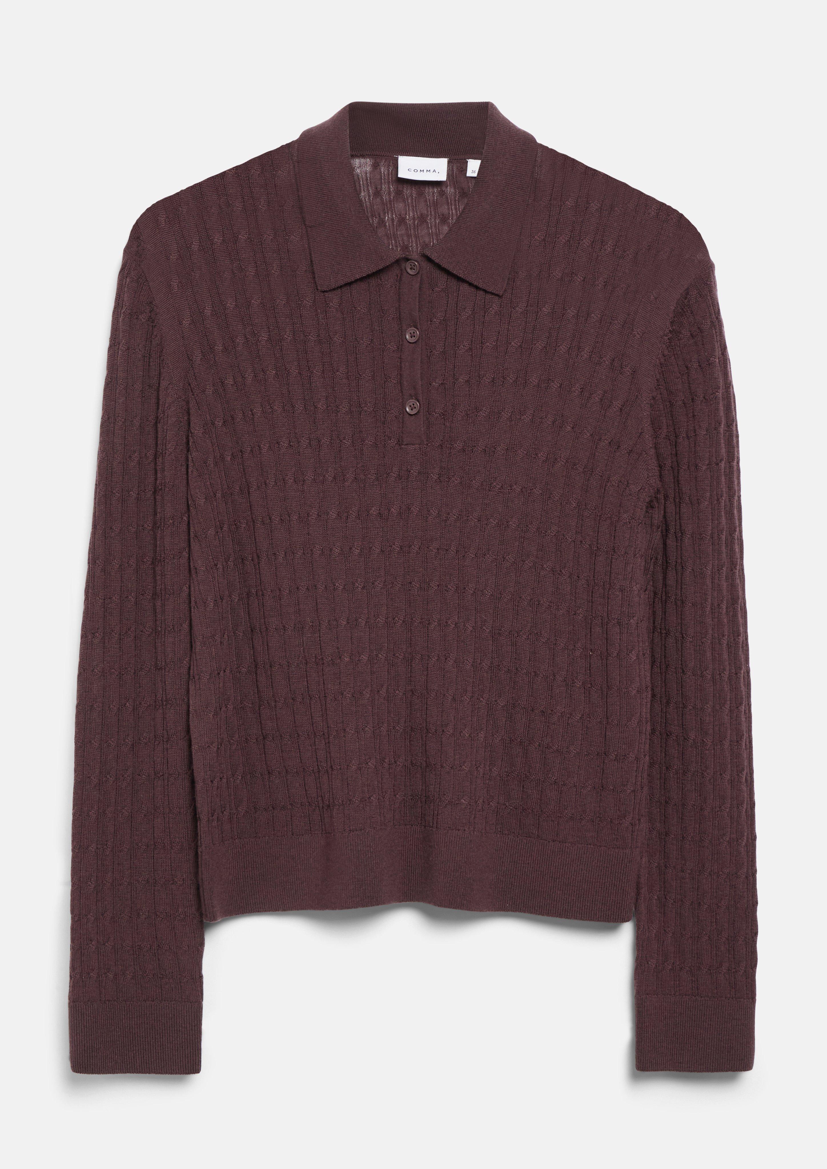 Strickpullover aus Merinowolle mit Zopfmuster in lila von COMMA
