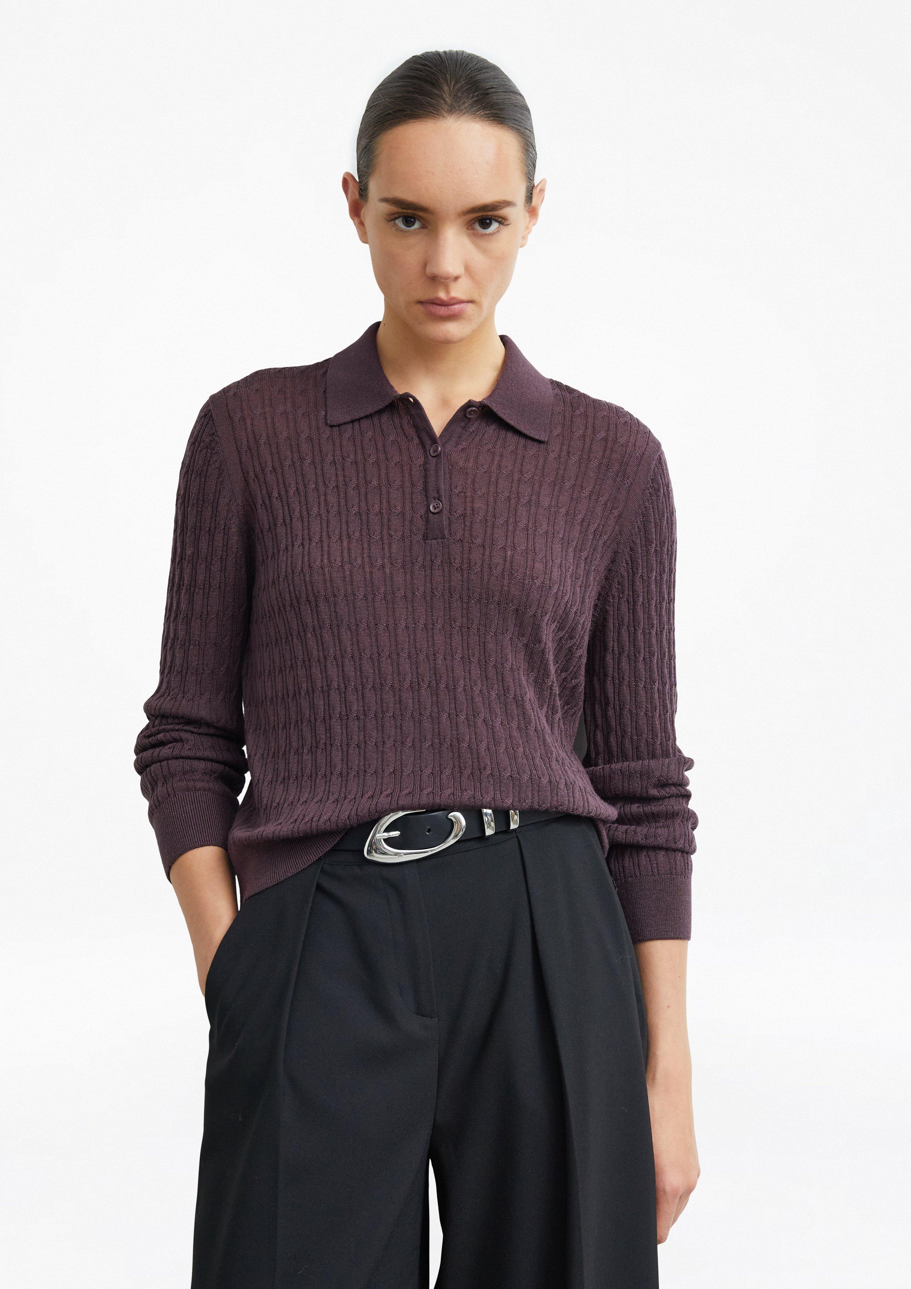 Strickpullover aus Merinowolle mit Zopfmuster in aubergine von COMMA