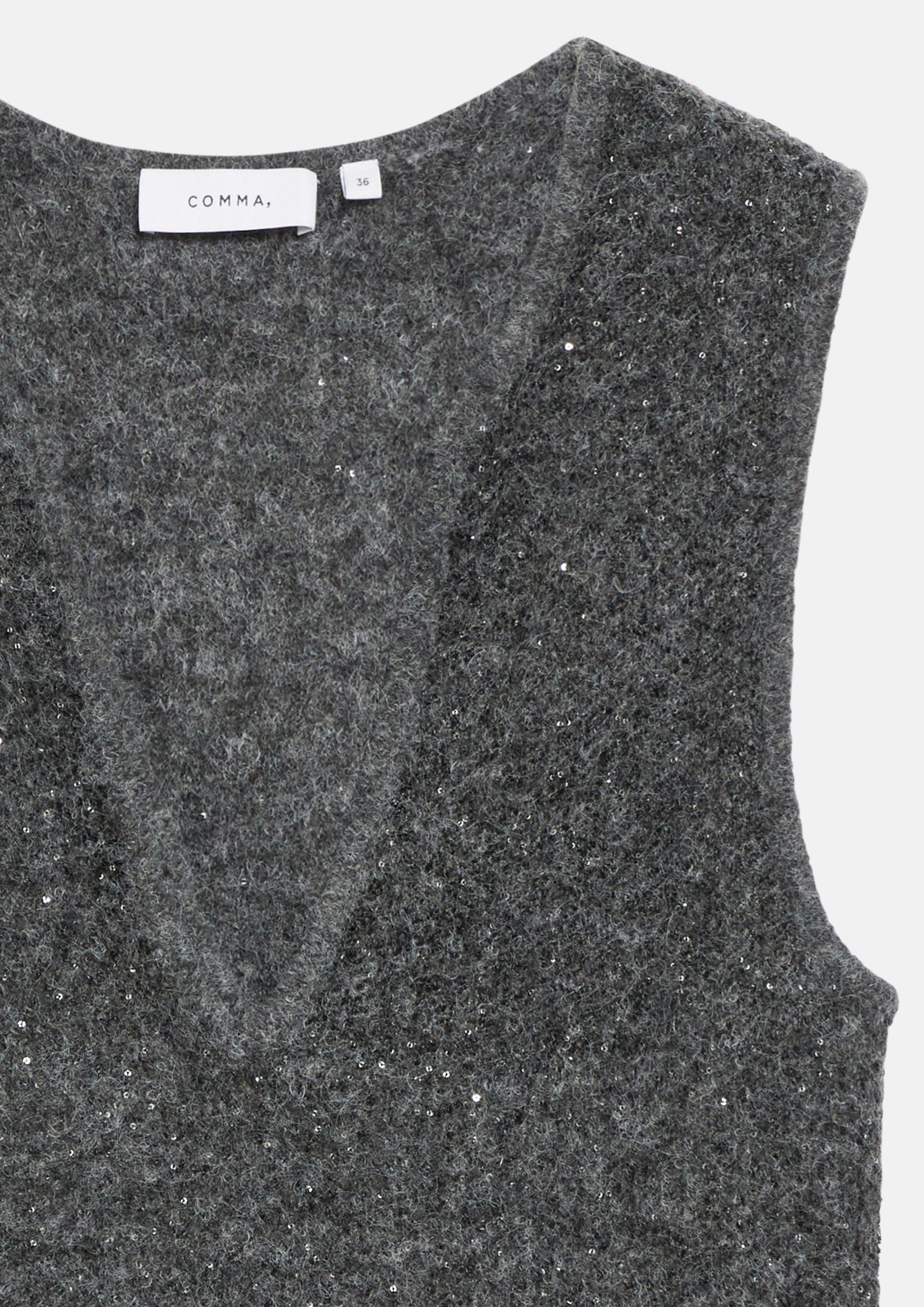 Oversize-Strickpullunder mit Pailletten und V-Ausschnitt in grau von COMMA