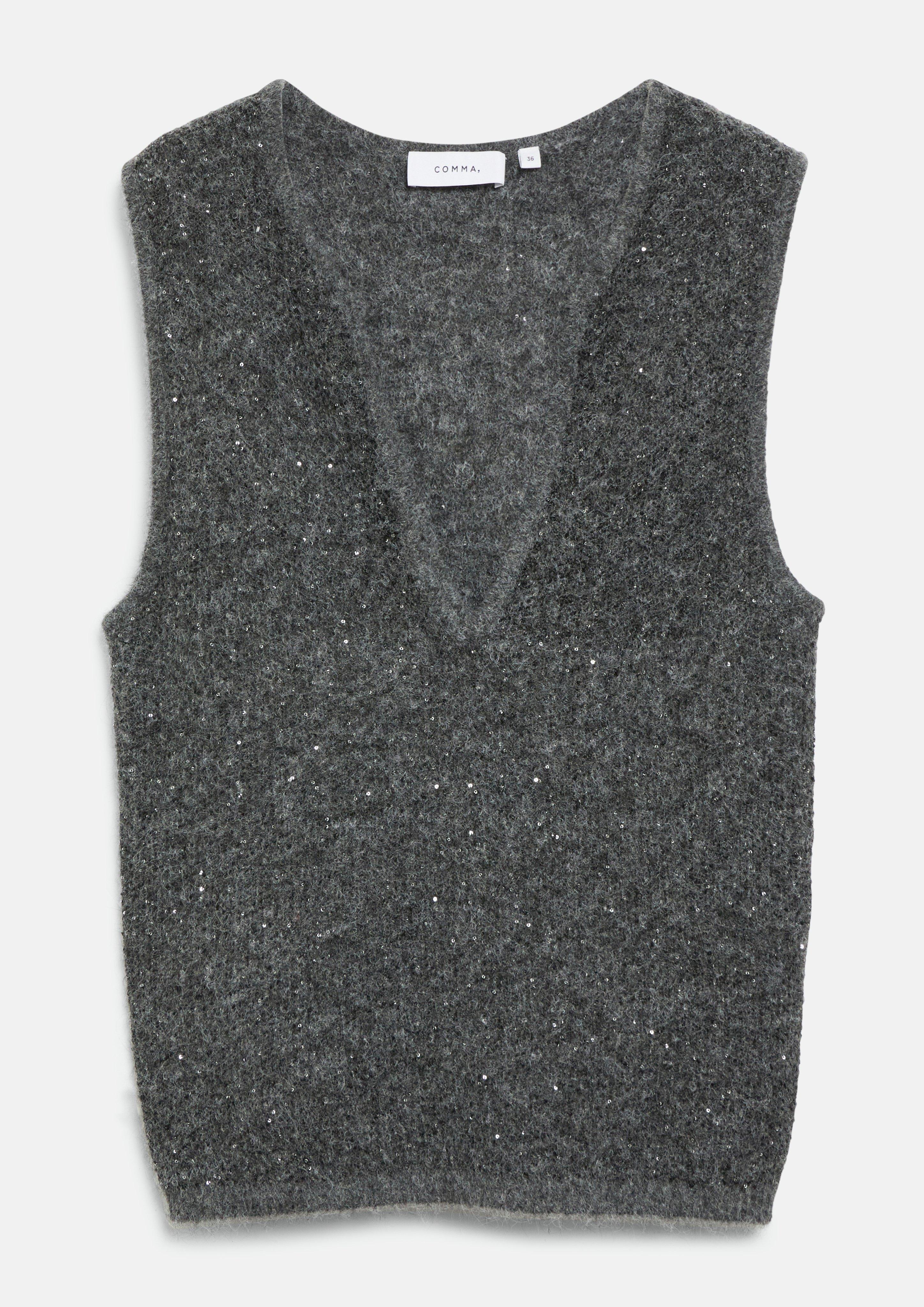 Oversize-Strickpullunder mit Pailletten und V-Ausschnitt in grau von COMMA