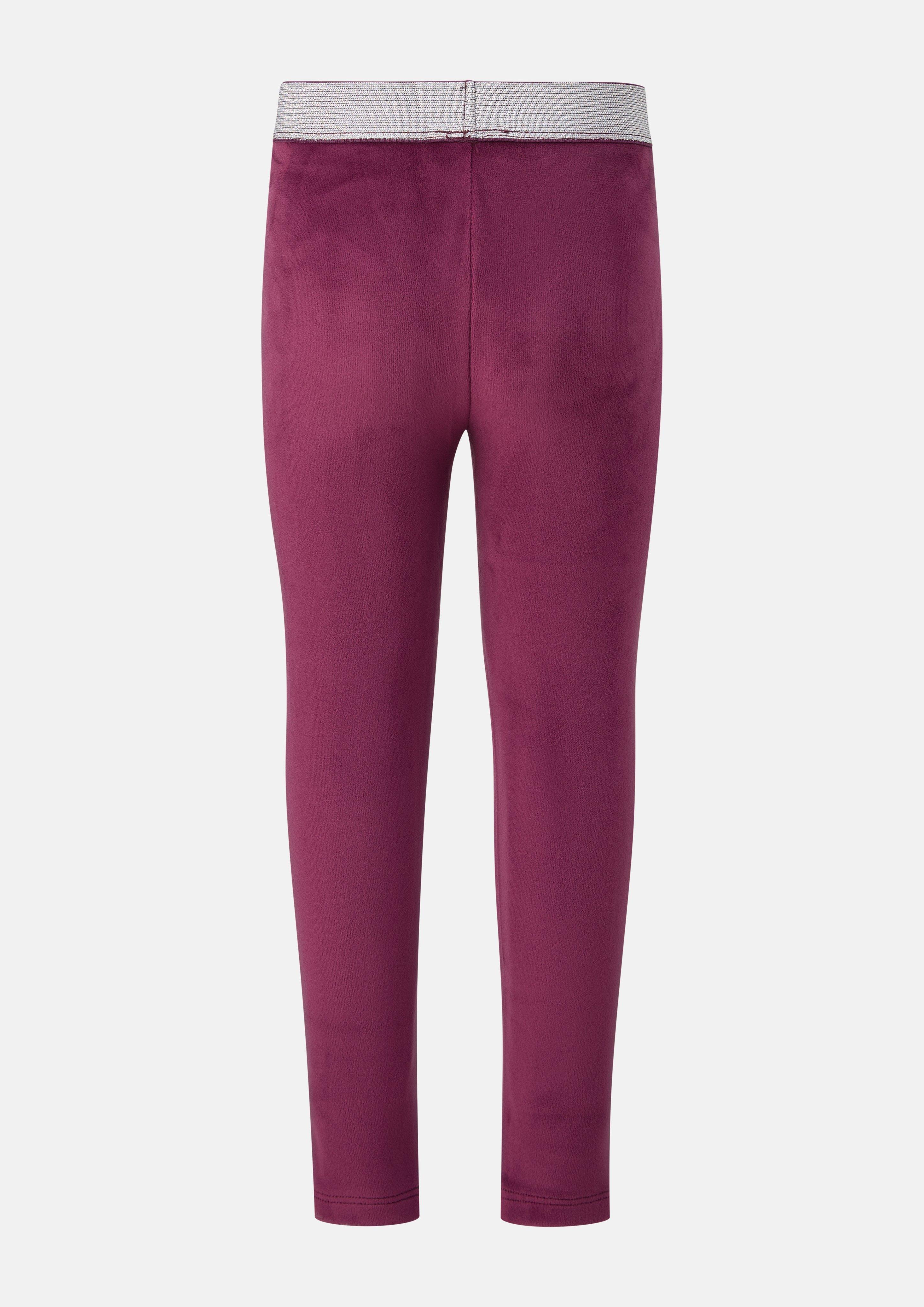 Kinder Leggings in Velours-Optik mit Glitzerbund in rot von s.Oliver