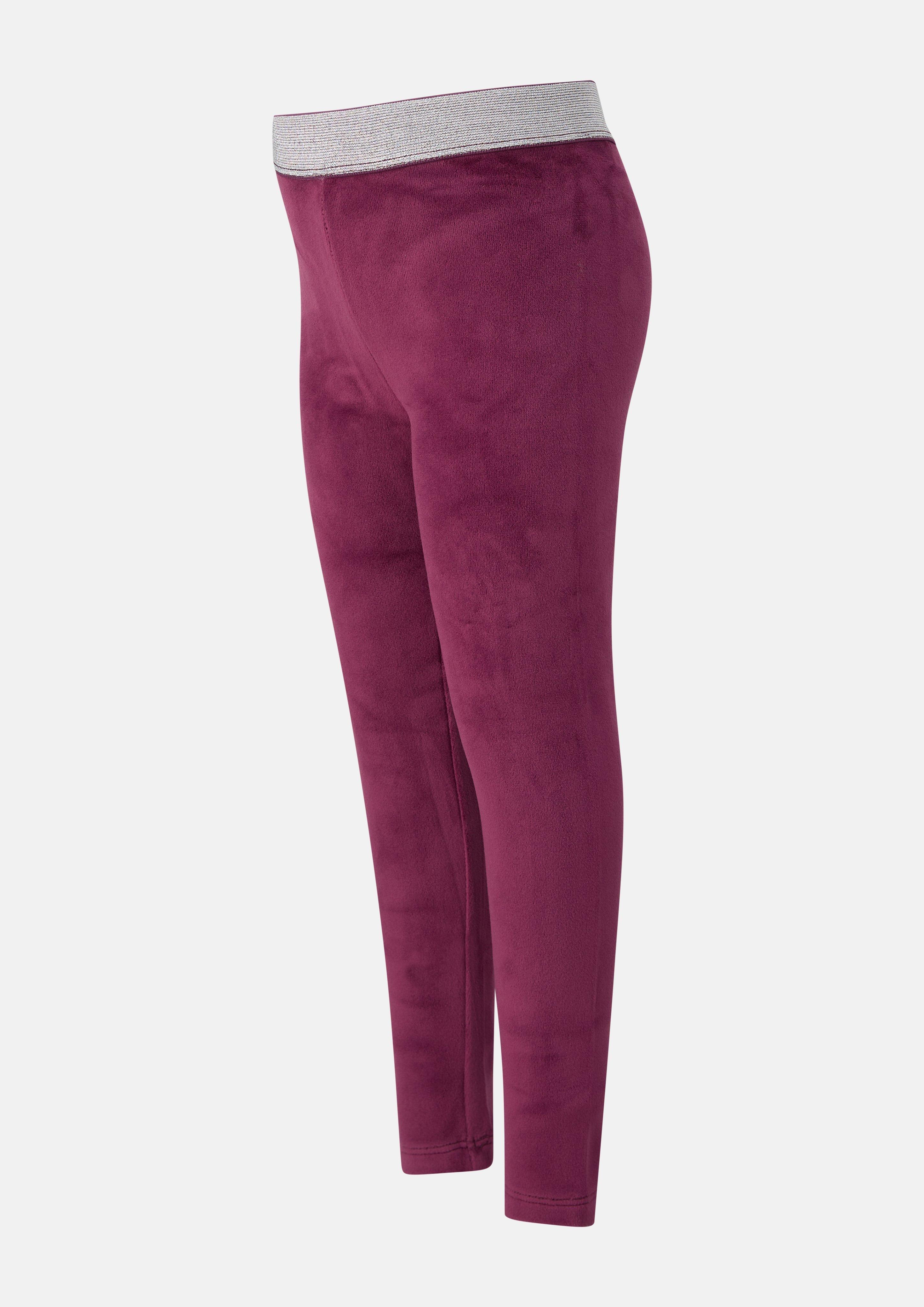 Kinder Leggings in Velours-Optik mit Glitzerbund in rot von s.Oliver