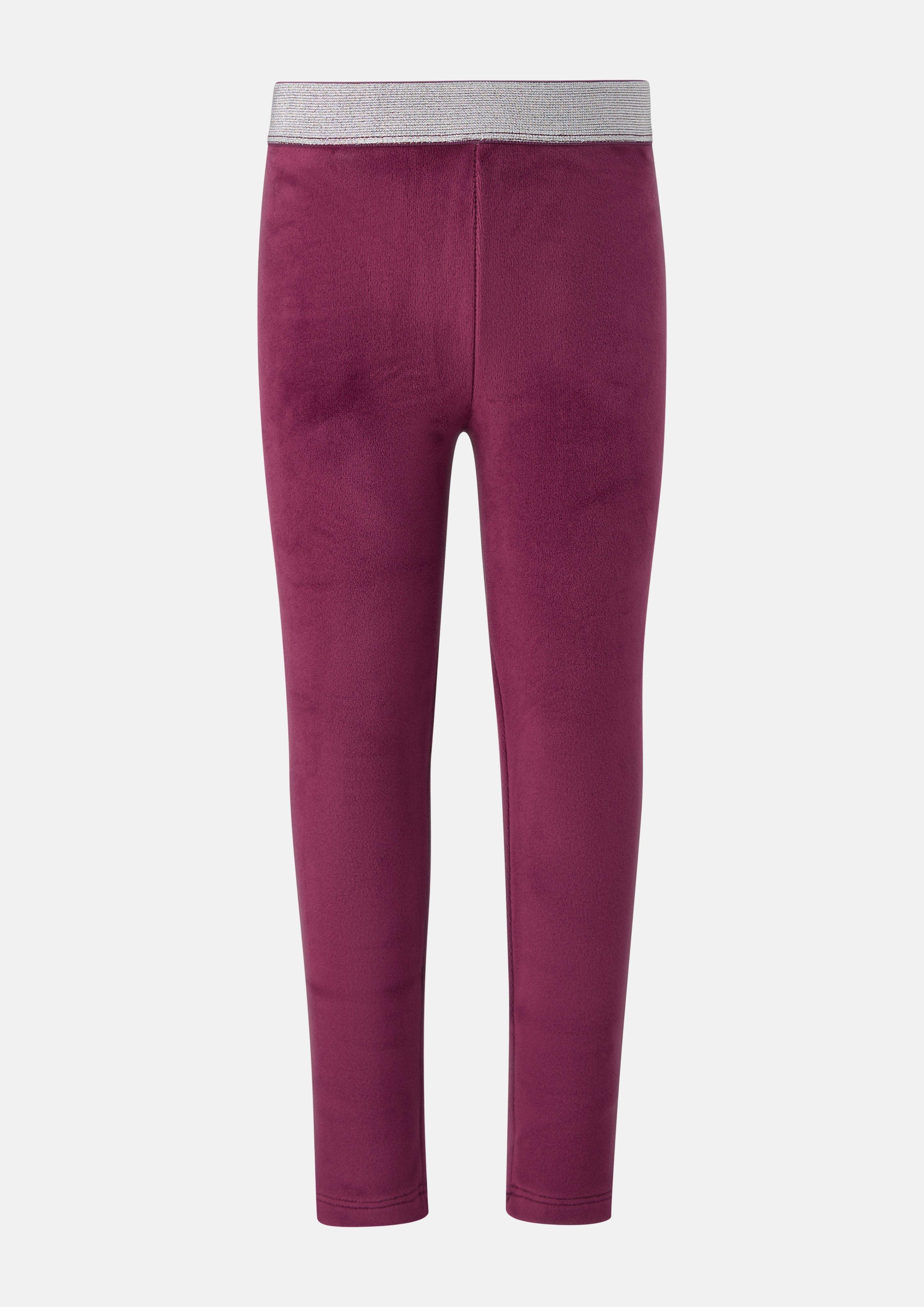 Leggings in Velours-Optik mit Glitzerbund in Farbe bordeaux von s.Oliver