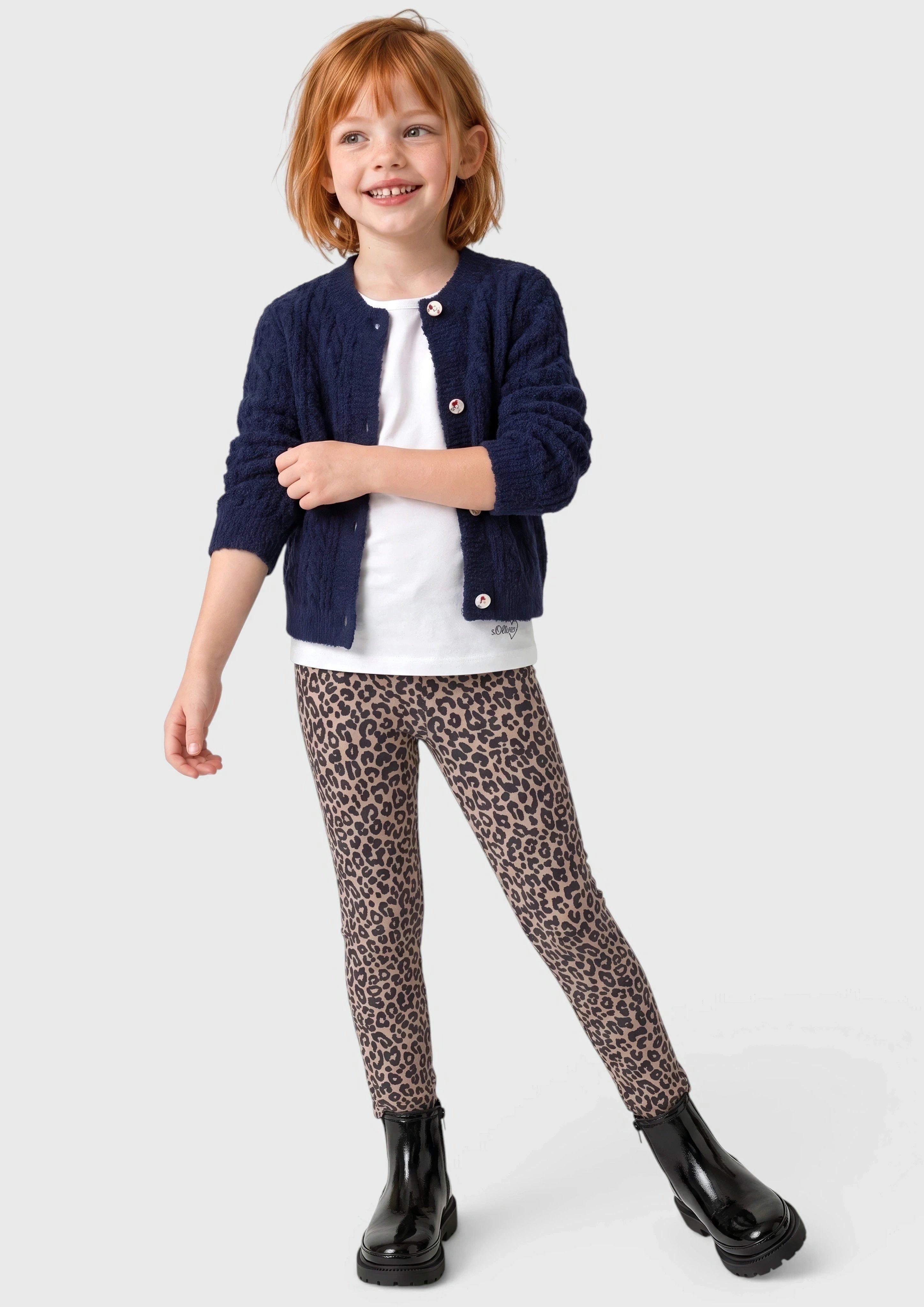 Kinder Kuschelige Sweat-Leggings mit Glitzer- oder Leoprint in beige von s.Oliver