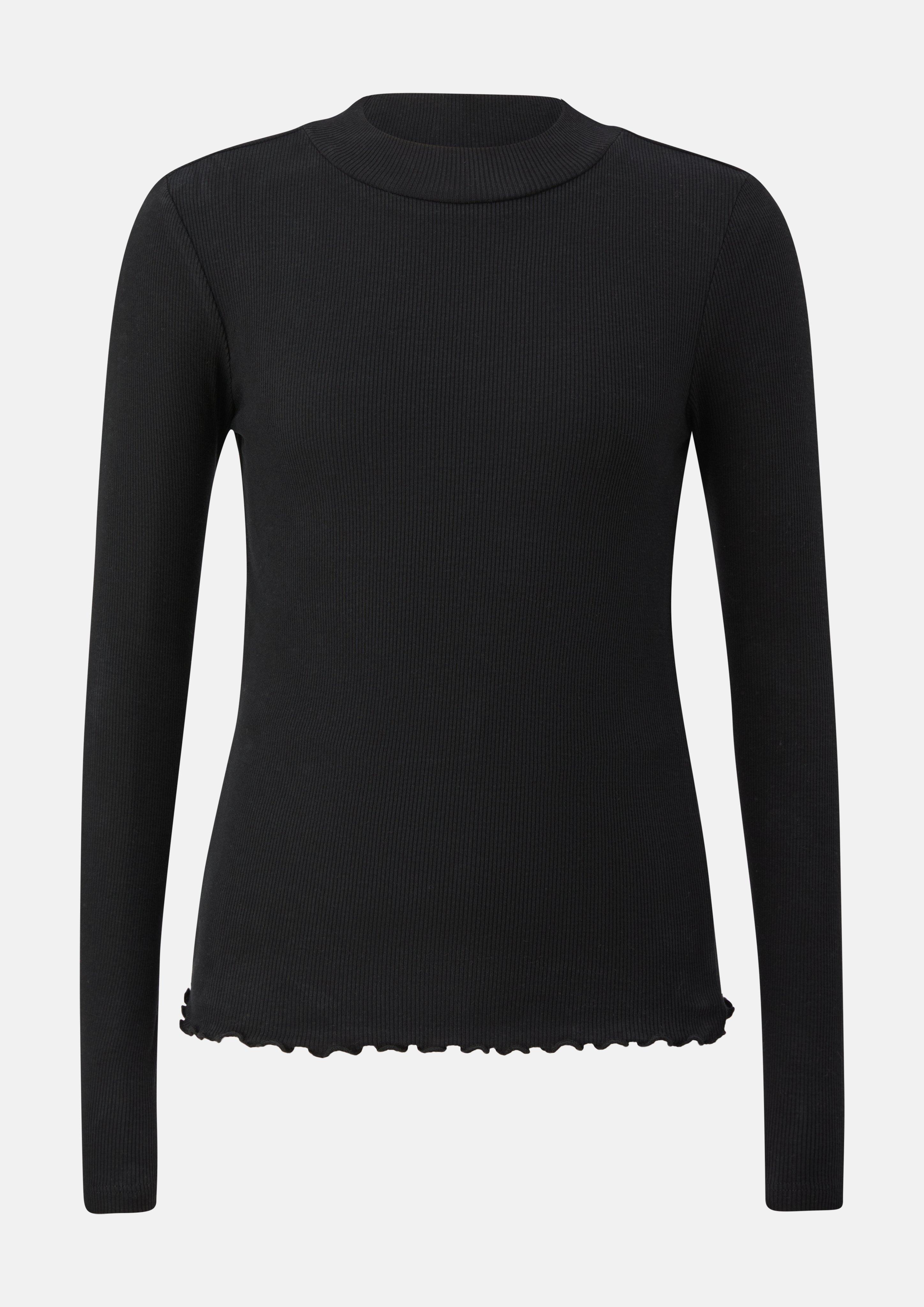 Junior T-shirt côtelé coupe ajustée avec ourlet ondulé en noir de s.Oliver