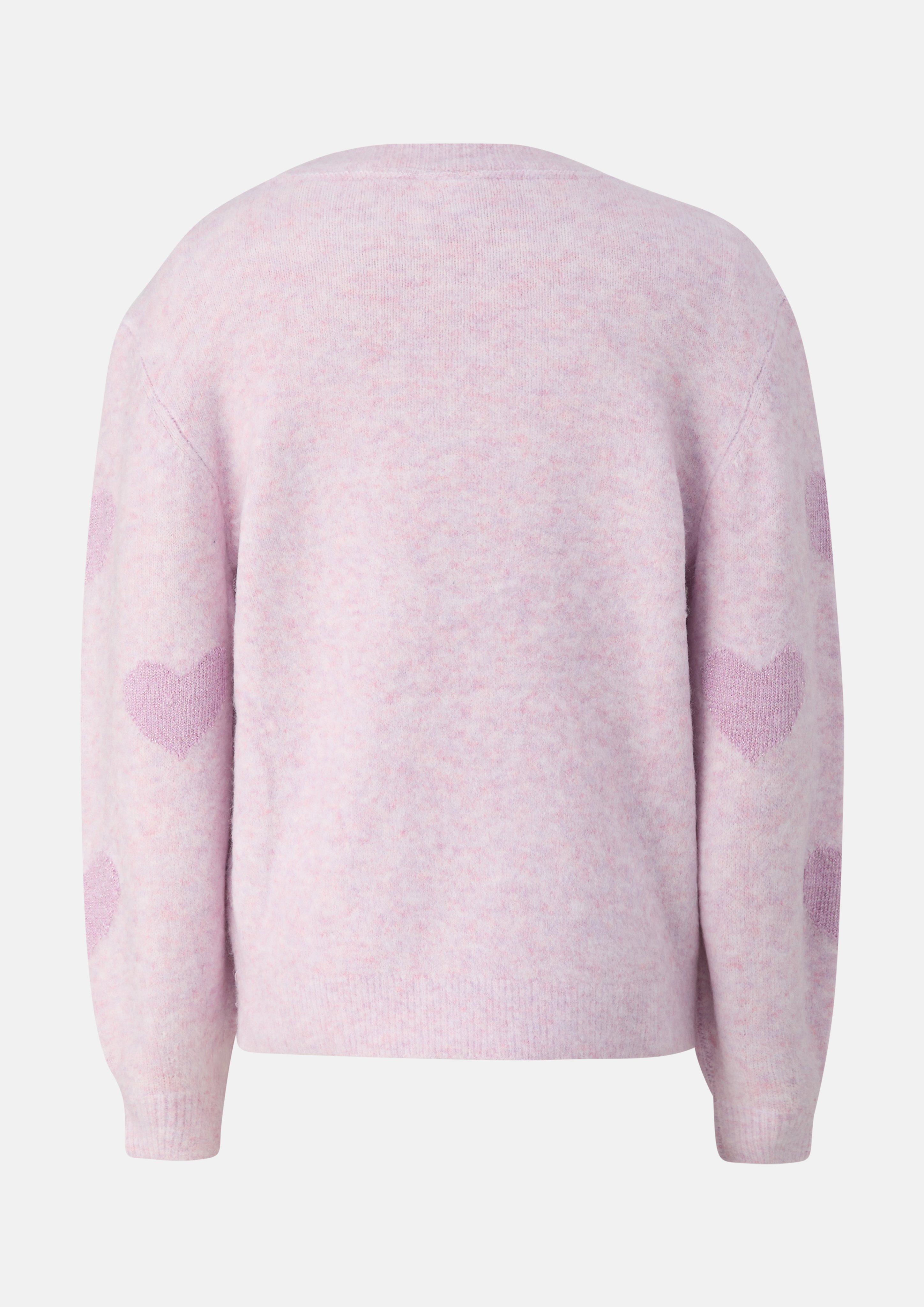 Kinder Flauschiger Strickpullover mit Glitzerherzen in pink von s.Oliver