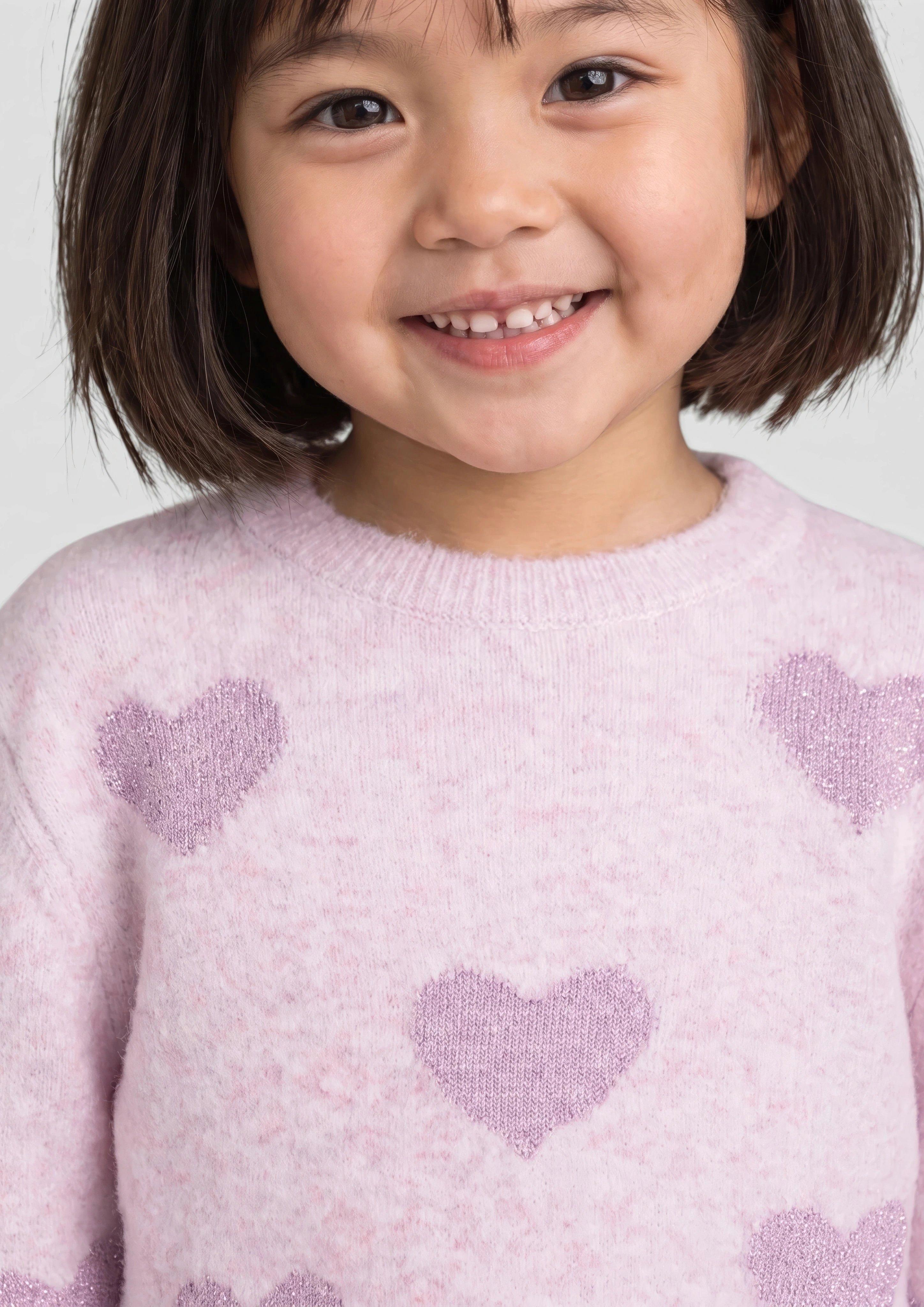 Kinder Flauschiger Strickpullover mit Glitzerherzen in pink von s.Oliver