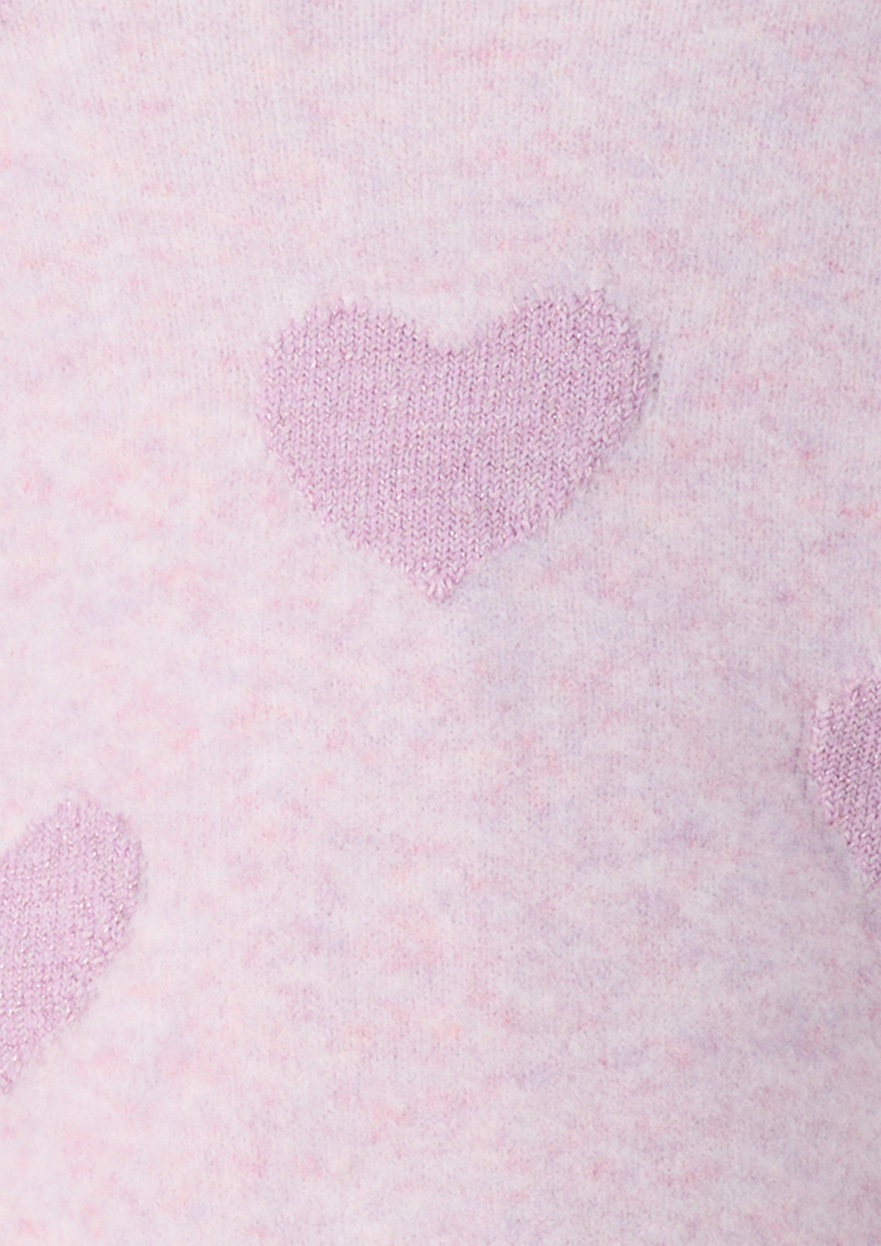 Kinder Flauschiger Strickpullover mit Glitzerherzen in pink von s.Oliver