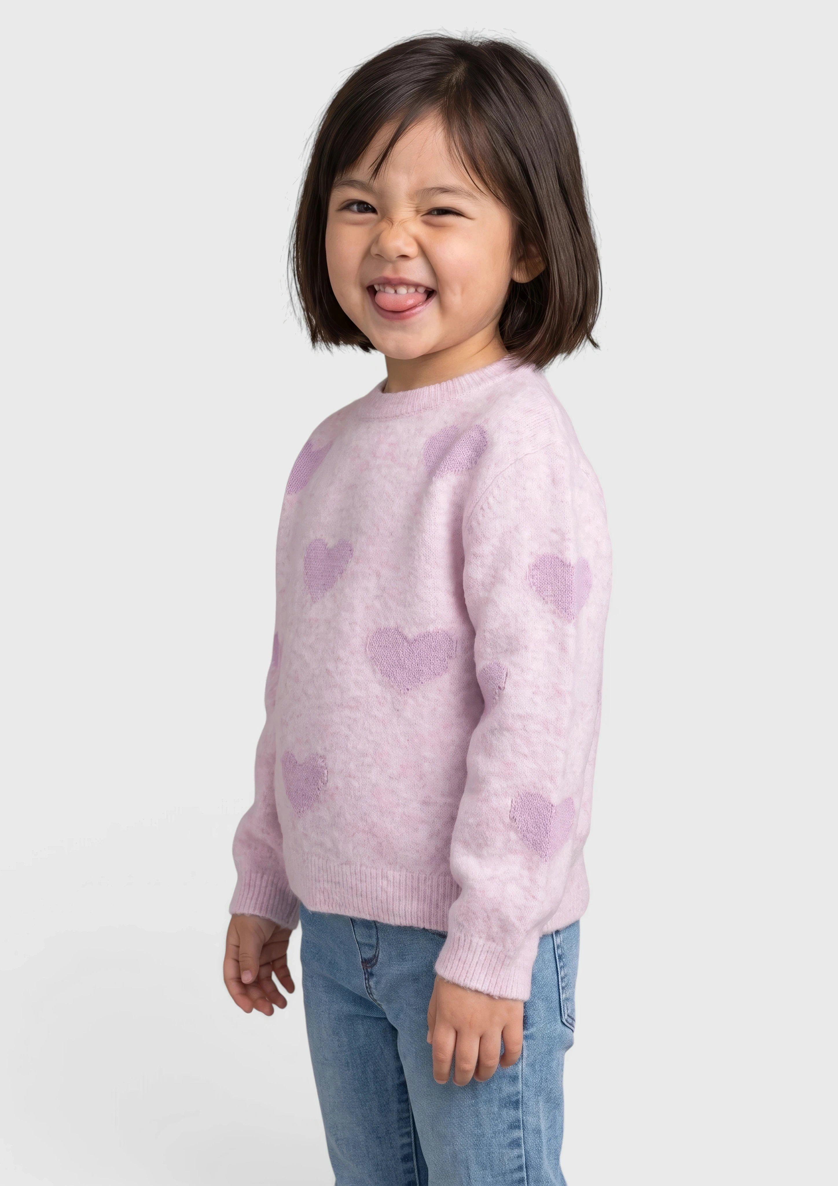 Kinder Flauschiger Strickpullover mit Glitzerherzen in pink von s.Oliver