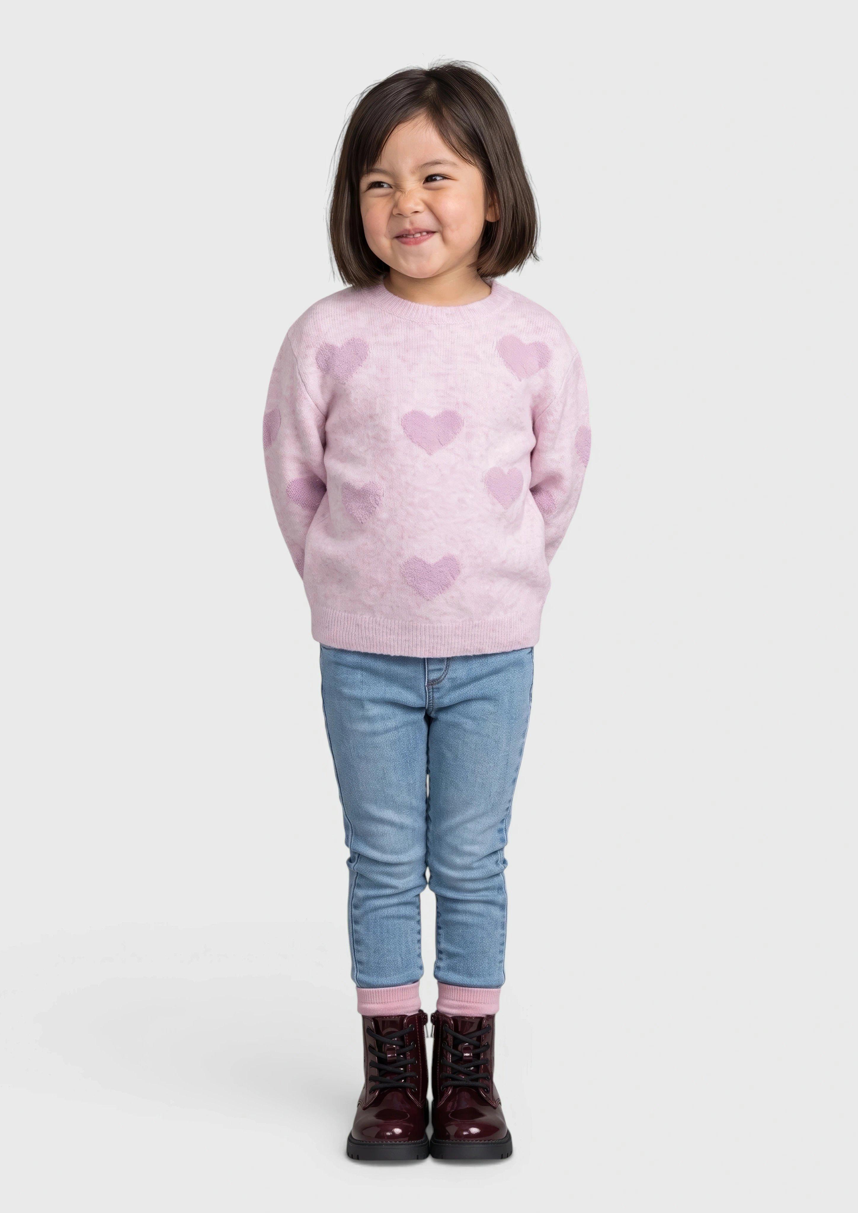 Kinder Flauschiger Strickpullover mit Glitzerherzen in pink von s.Oliver
