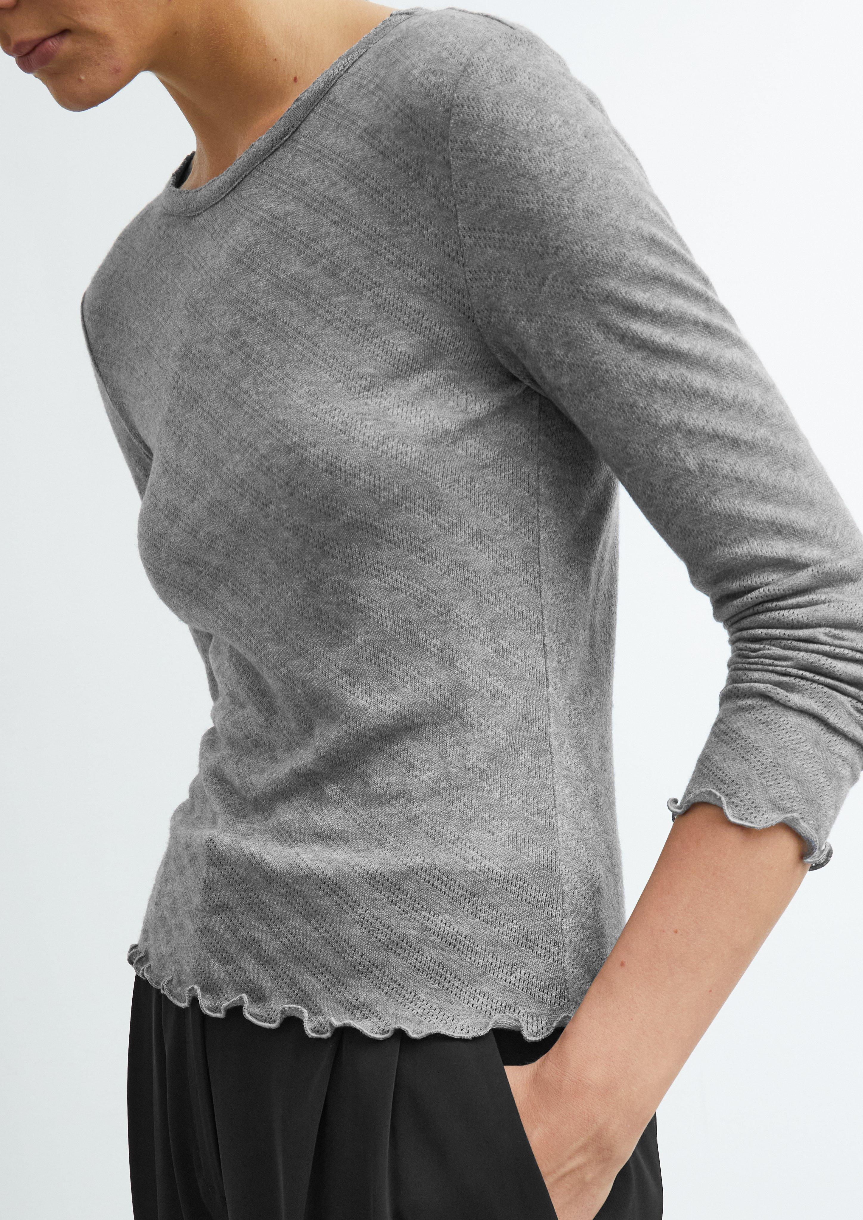 Femmes T-shirt à manches longues avec motif ajouré en gris de COMMA