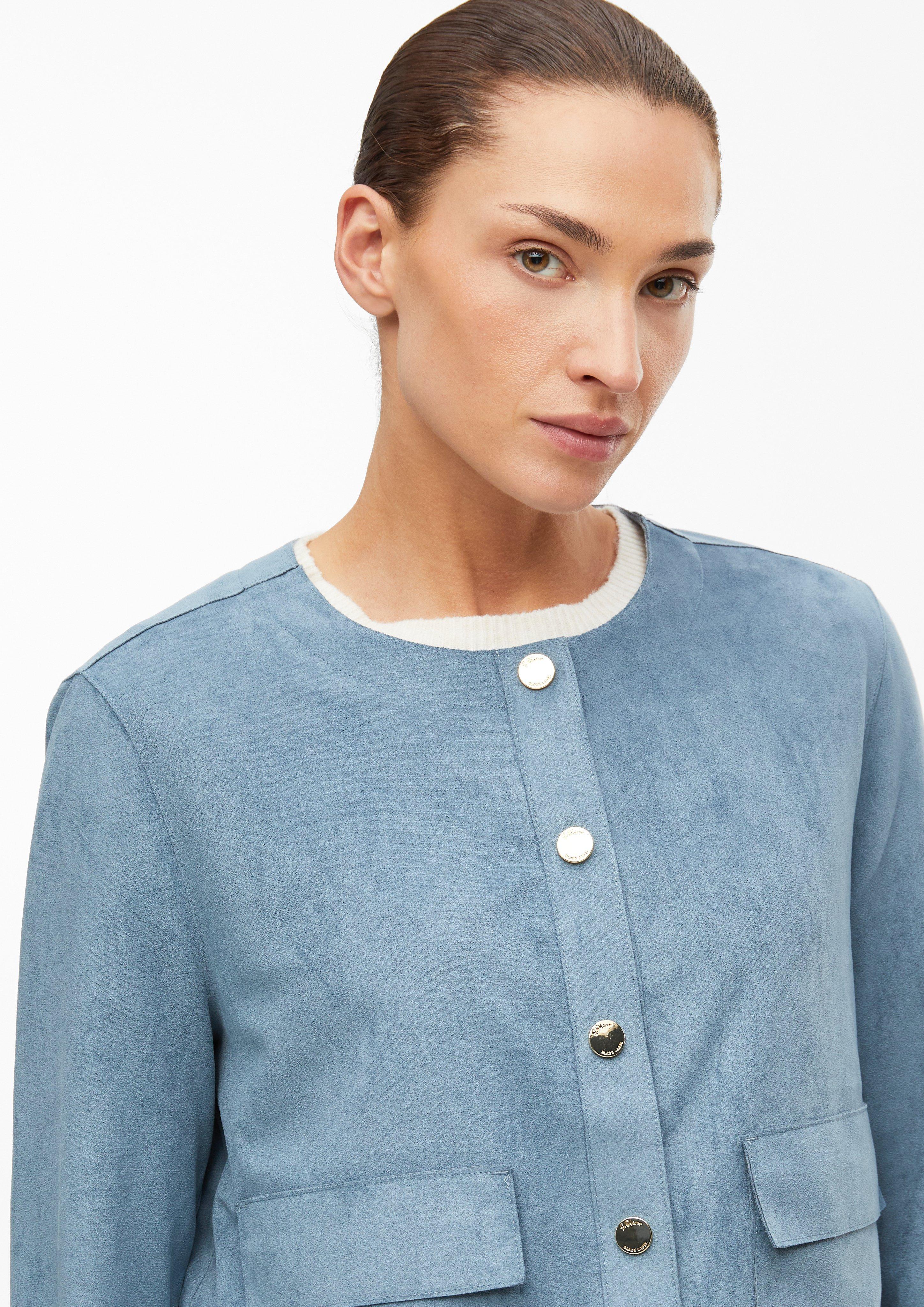 Dames Jasje in suède-look met opgezette zakken in blauw van s.Oliver BLACK LABEL