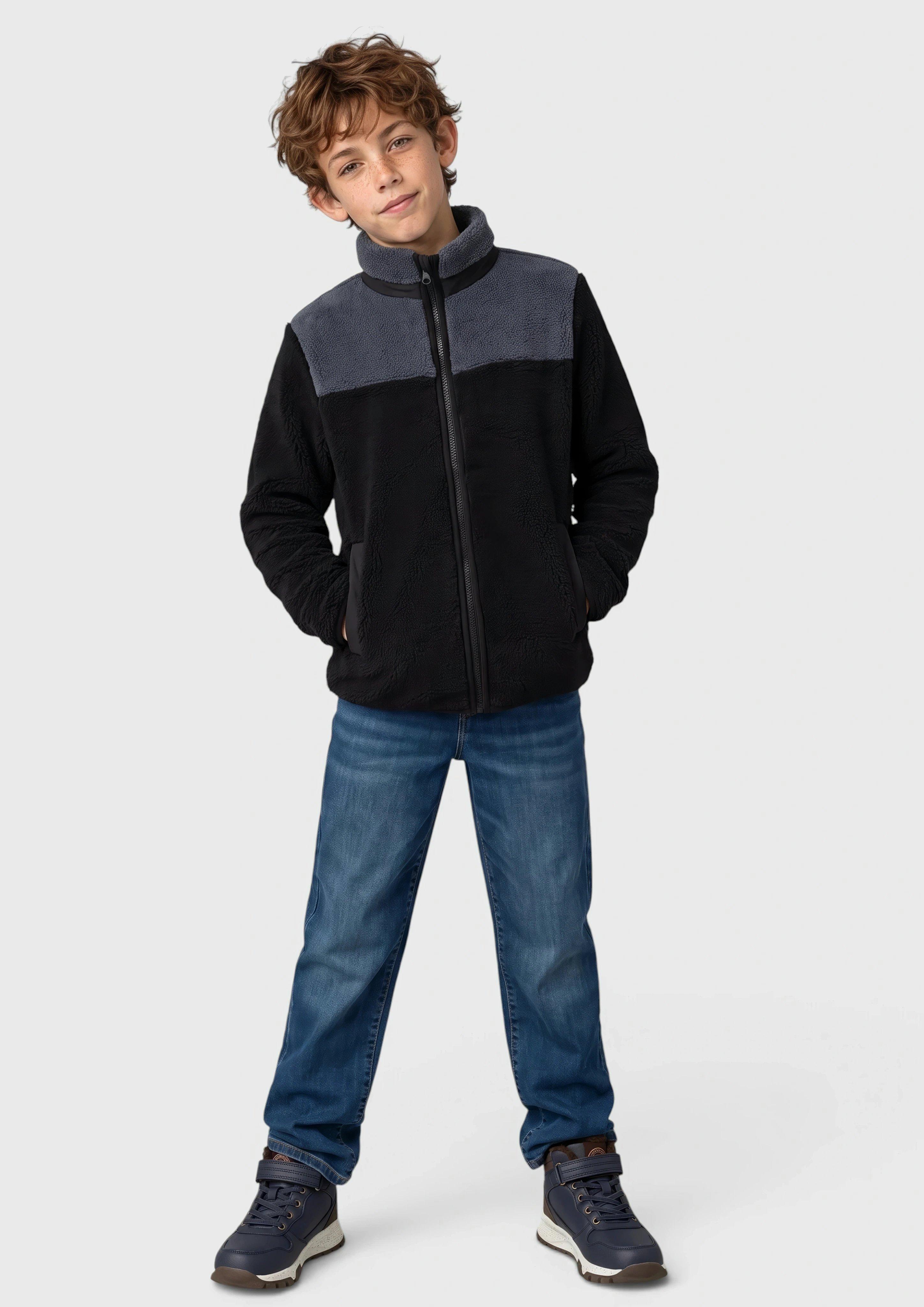 Kinder Teddyplüsch-Jacke mit Taschen in schwarz von s.Oliver