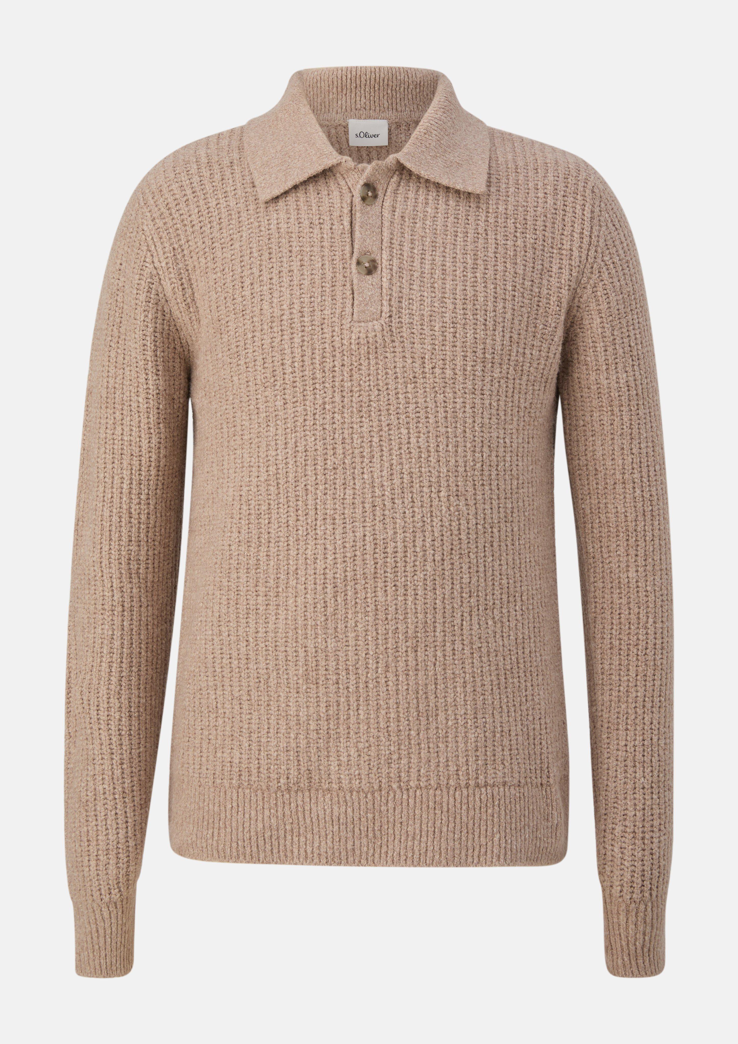 Kinder Strickpullover aus Bouclé mit Polokragen in braun von s.Oliver