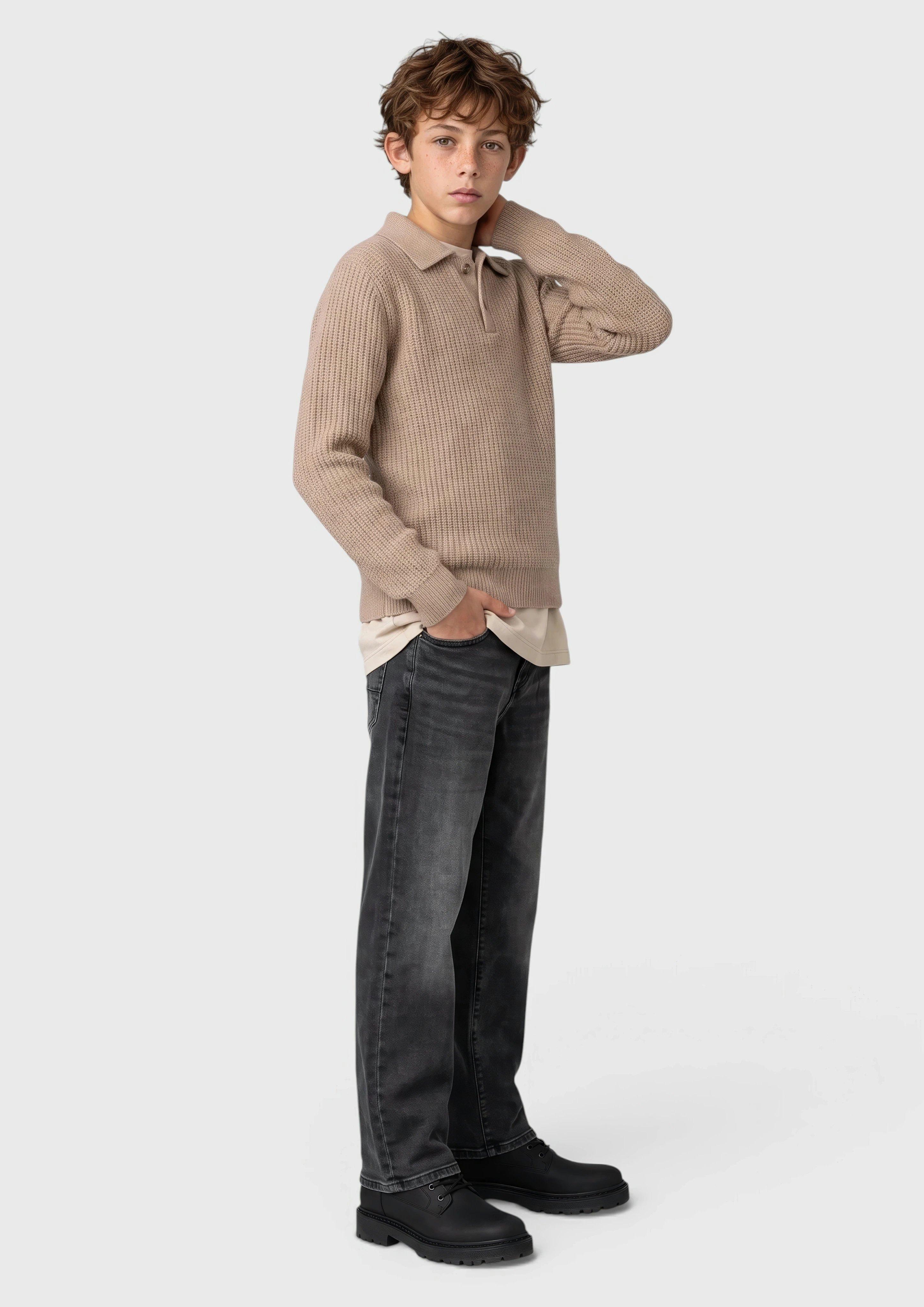 Strickpullover aus Bouclé mit Polokragen in Farbe hellbraun von s.Oliver