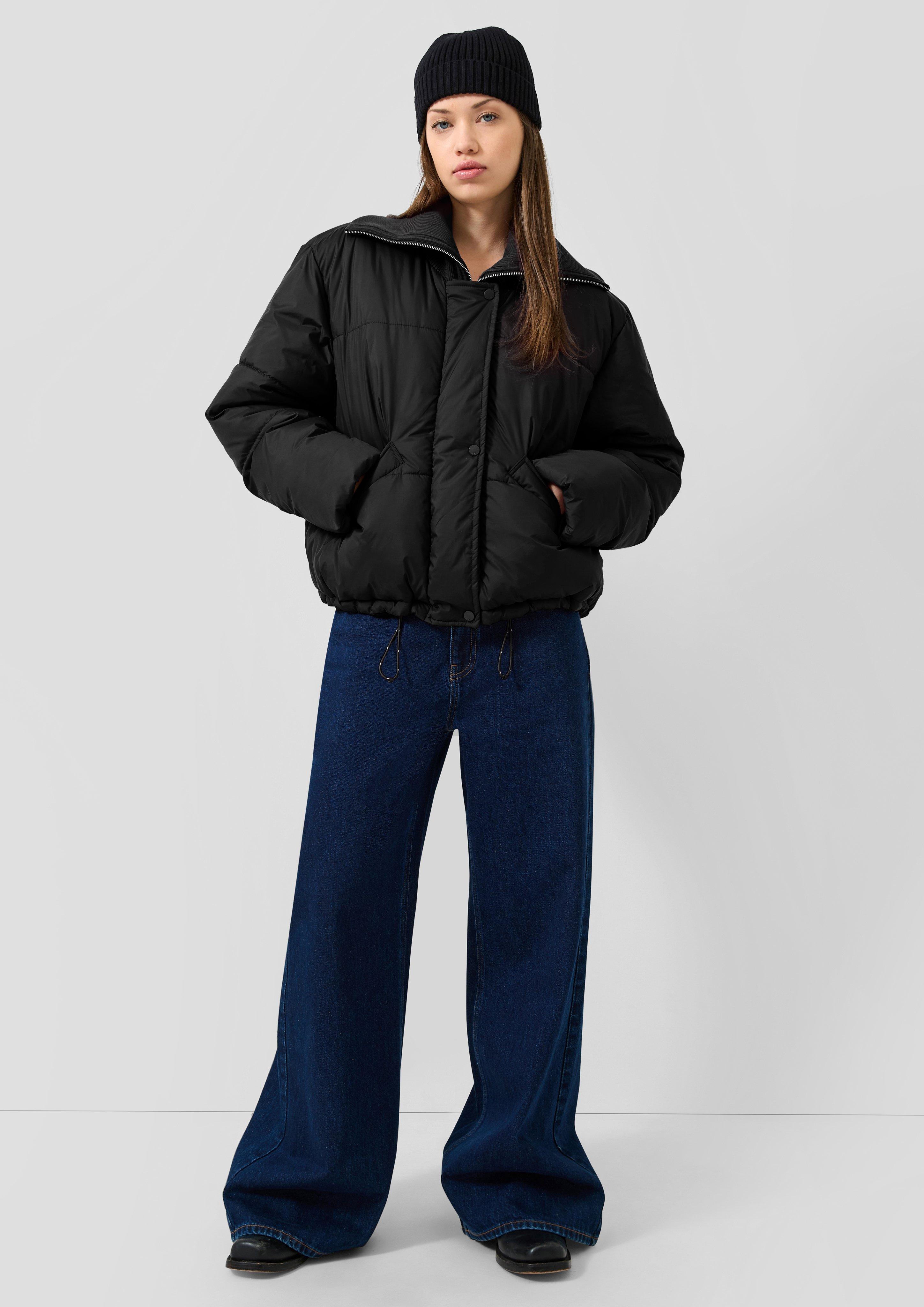 Damen Pufferjacke mit integriertem Strickkragen in schwarz von QS