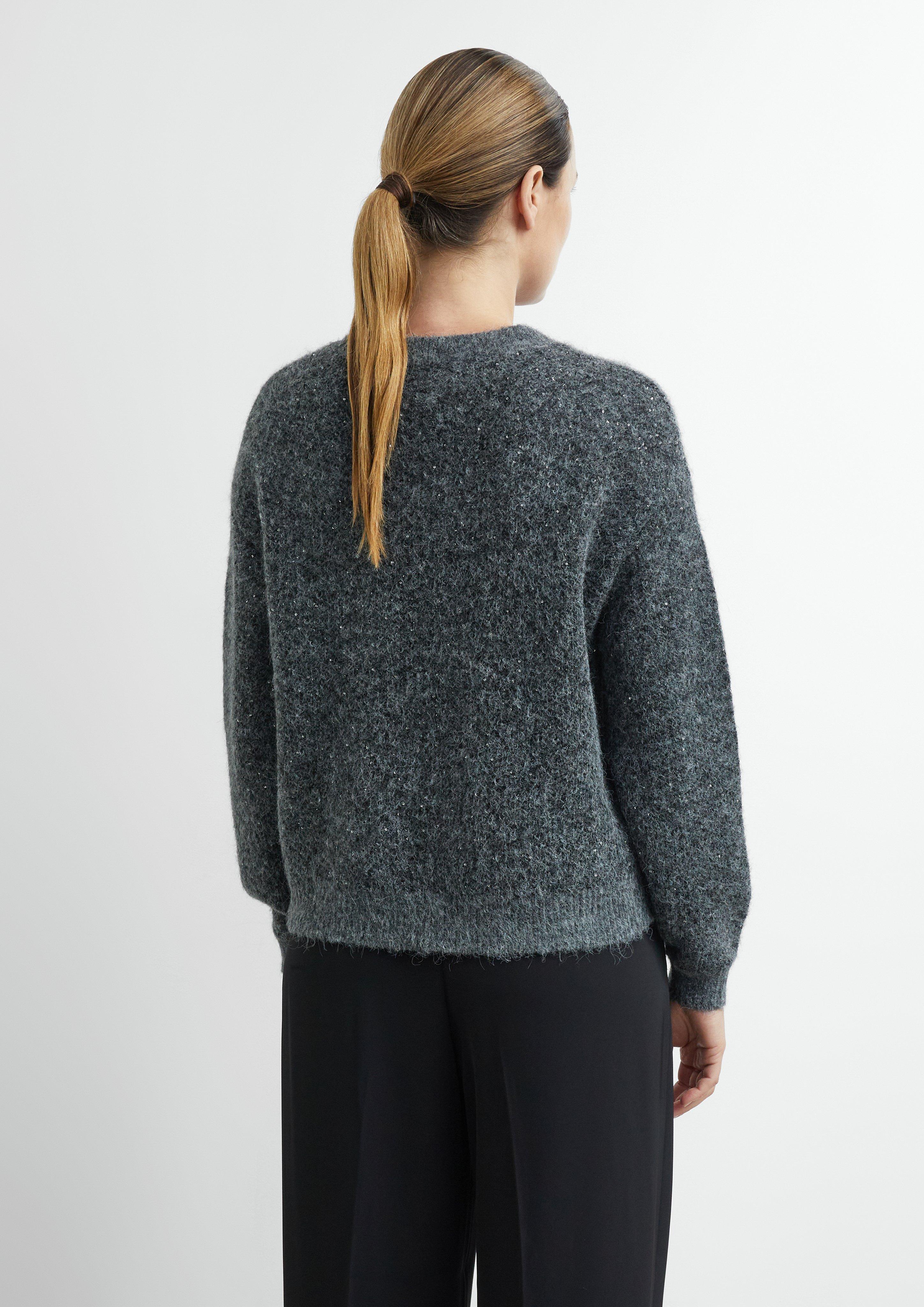 Damen Strickpullover mit Pailletten und Ballonärmeln in grau von COMMA