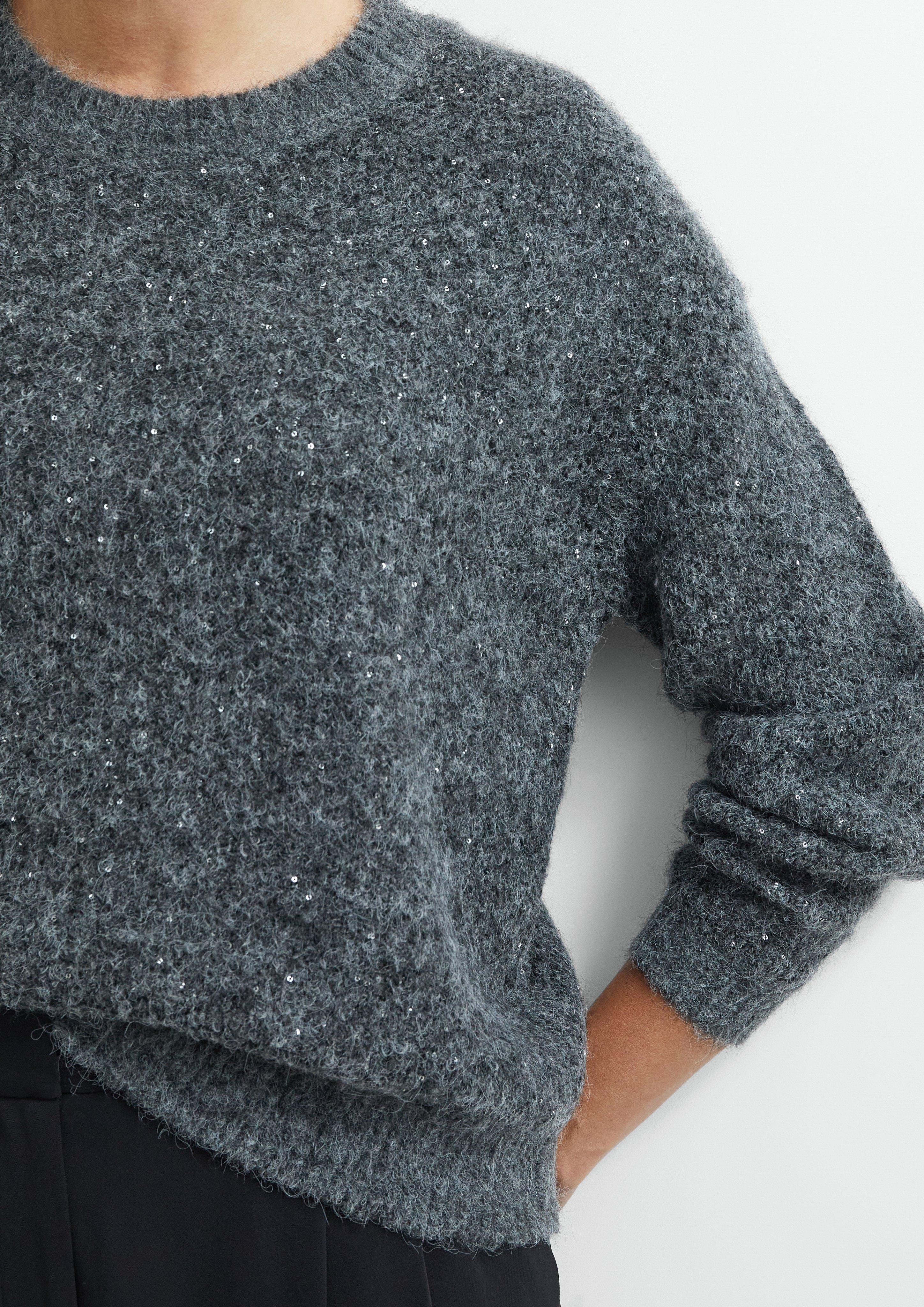 Damen Strickpullover mit Pailletten und Ballonärmeln in grau von COMMA