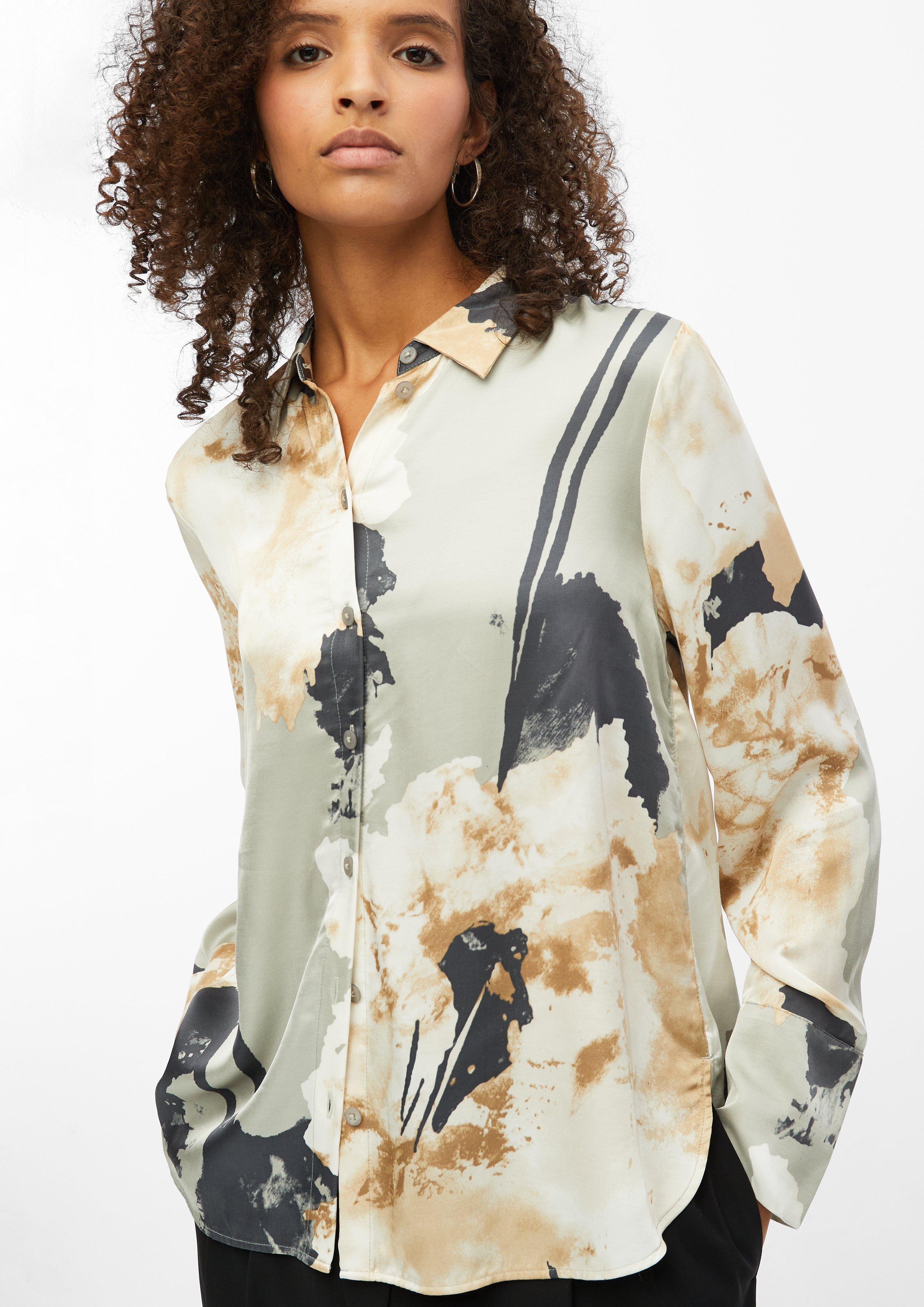 Femmes Chemisier en satin à imprimé intégral en beige de s.Oliver BLACK LABEL