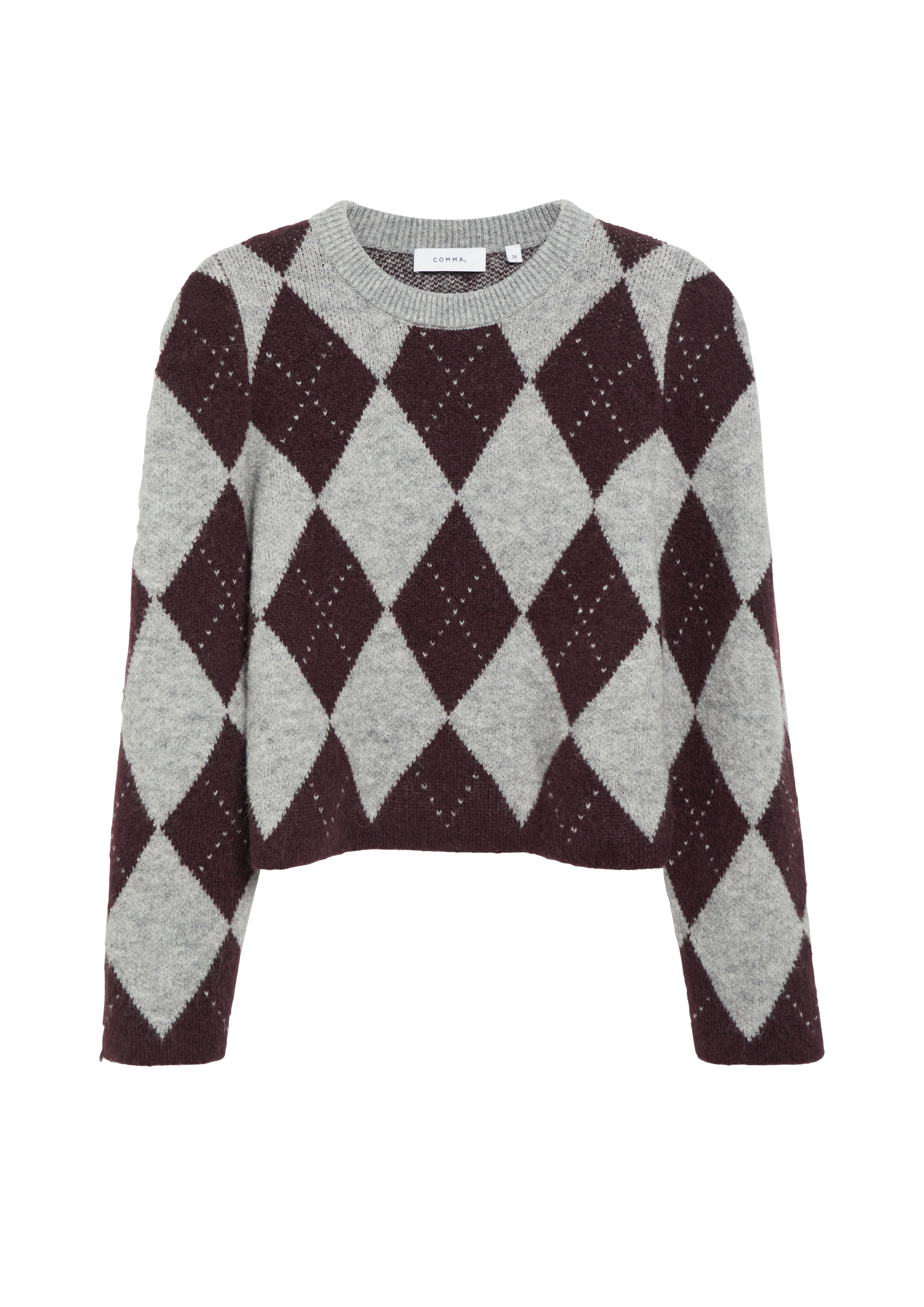 Korte argyle-trui met detail op de schouders