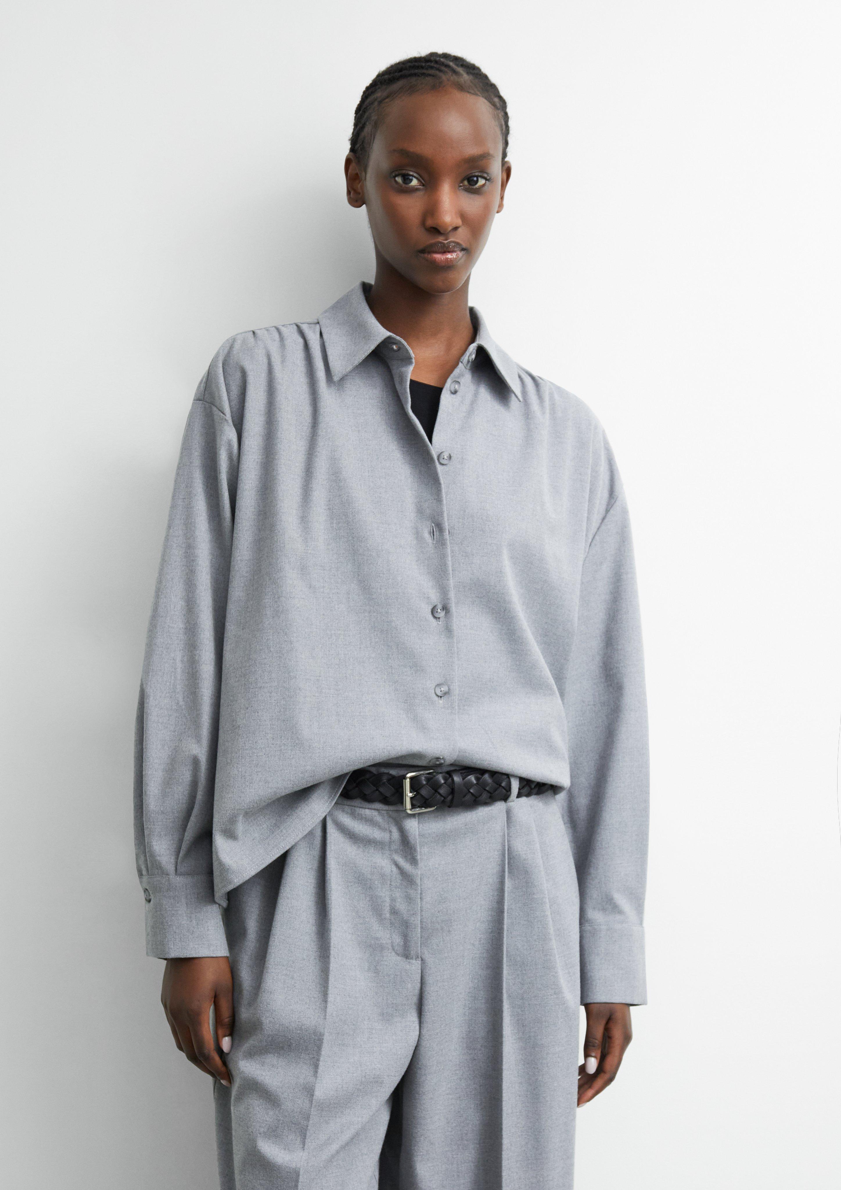 Weites Flanell-Hemd mit seitlichen Schlitzen in grau von COMMA