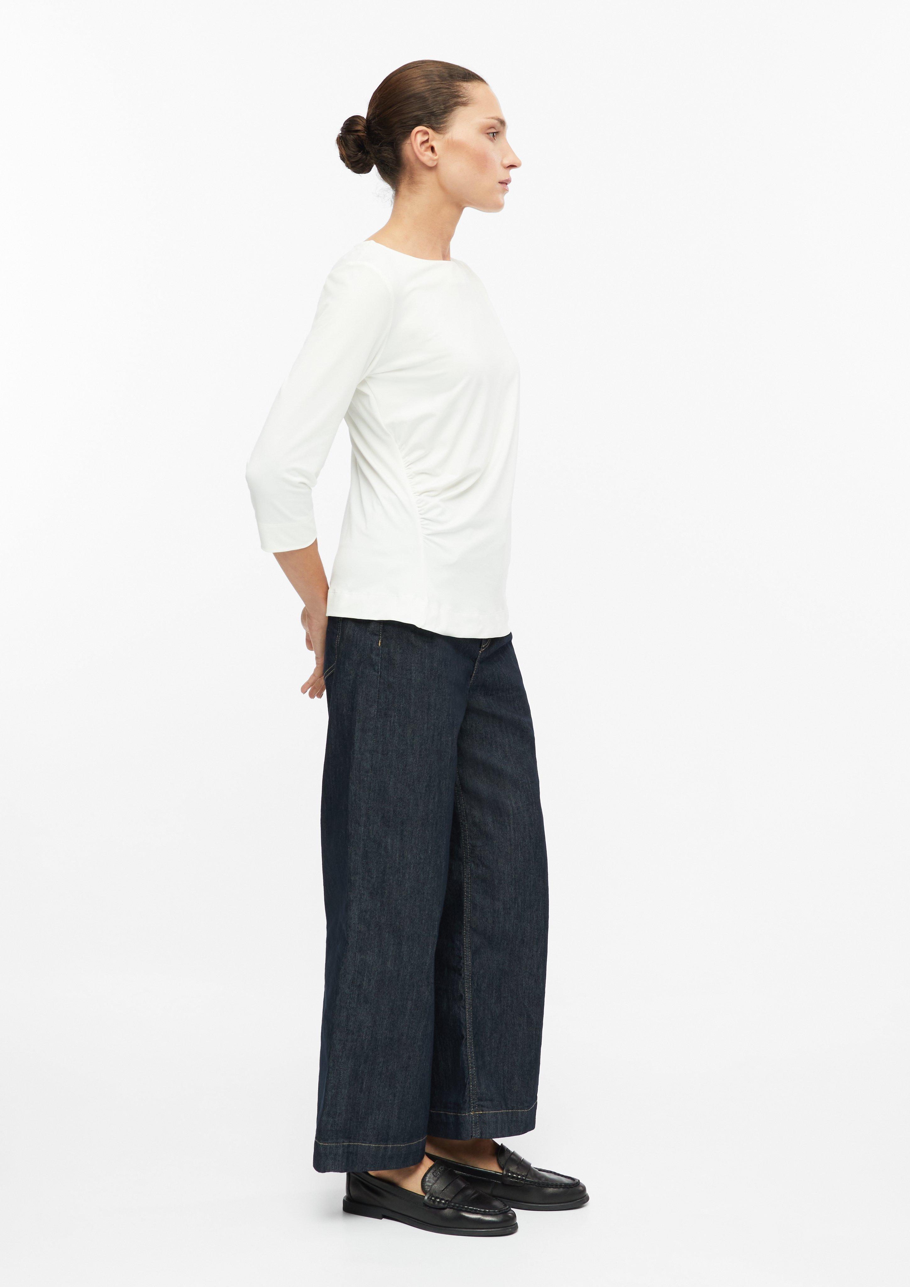 Femmes T-shirt coupe slim avec fronces sur les côtés en crème de s.Oliver BLACK LABEL