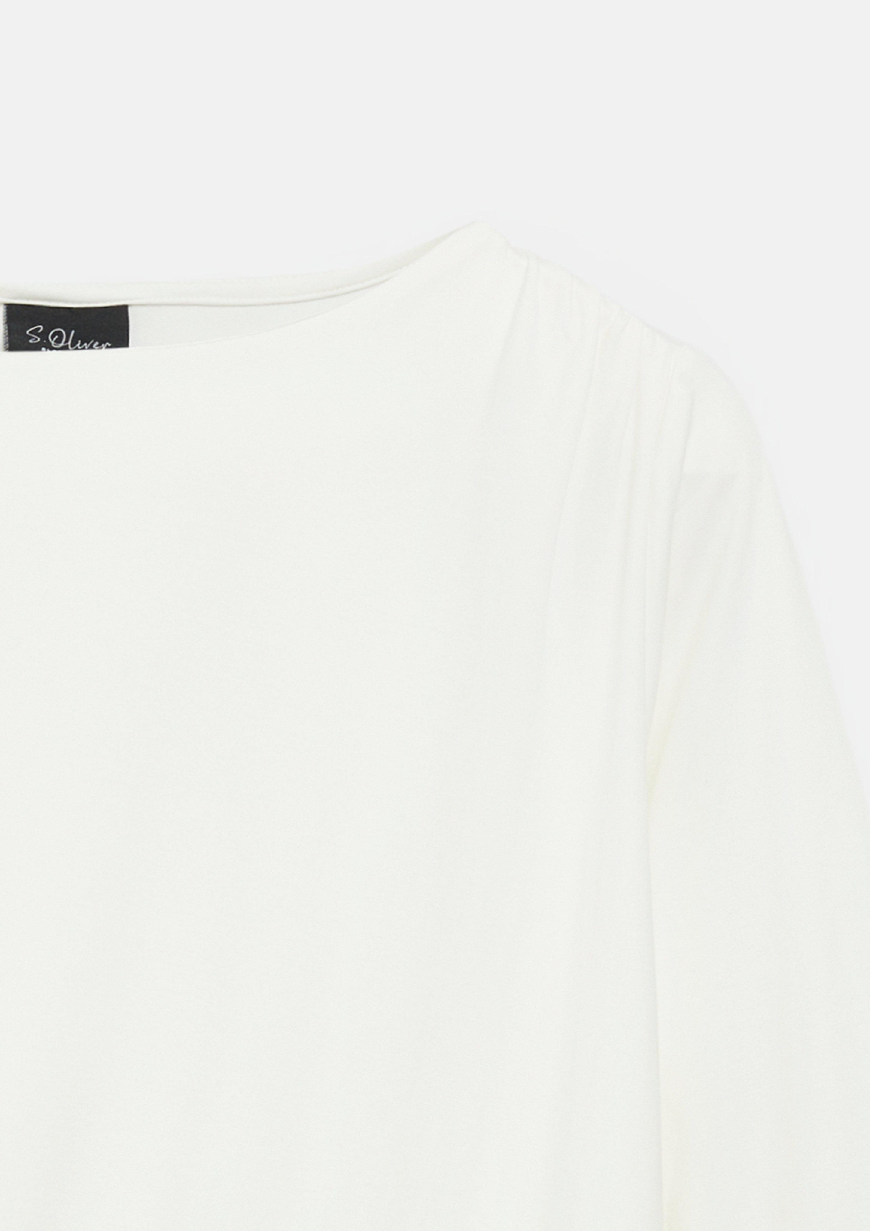 Femmes T-shirt coupe slim avec fronces sur les côtés en crème de s.Oliver BLACK LABEL