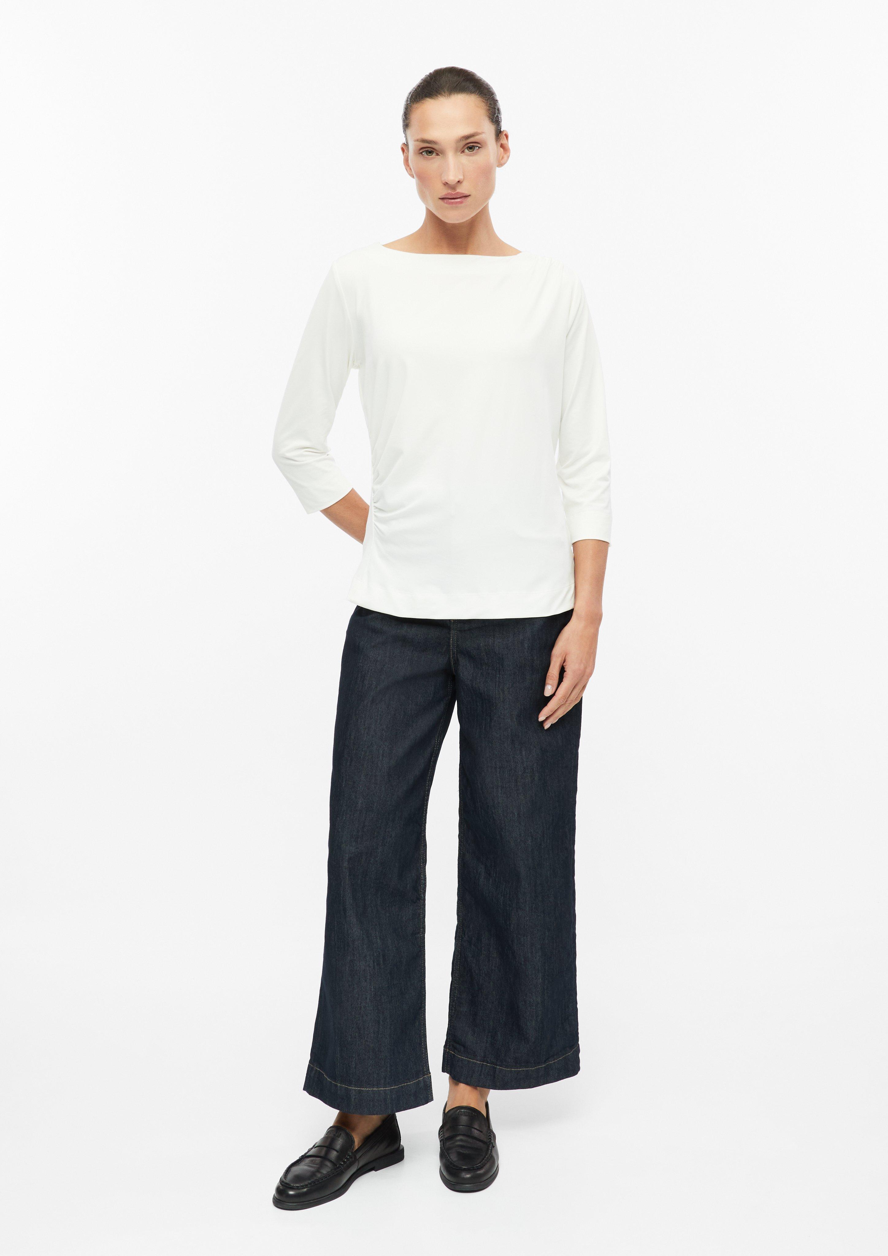 Femmes T-shirt coupe slim avec fronces sur les côtés en crème de s.Oliver BLACK LABEL