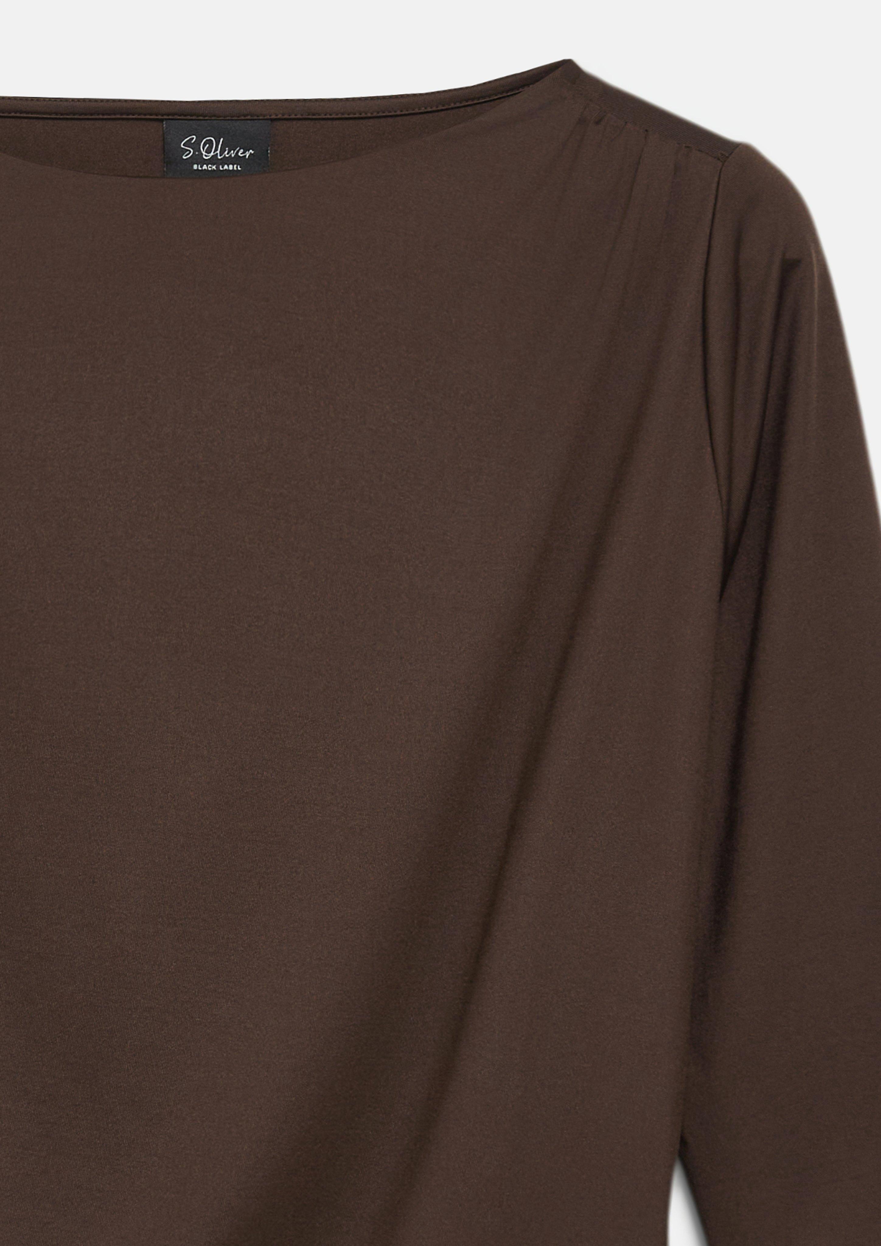 Femmes T-shirt coupe slim avec fronces sur les côtés en brun de s.Oliver BLACK LABEL