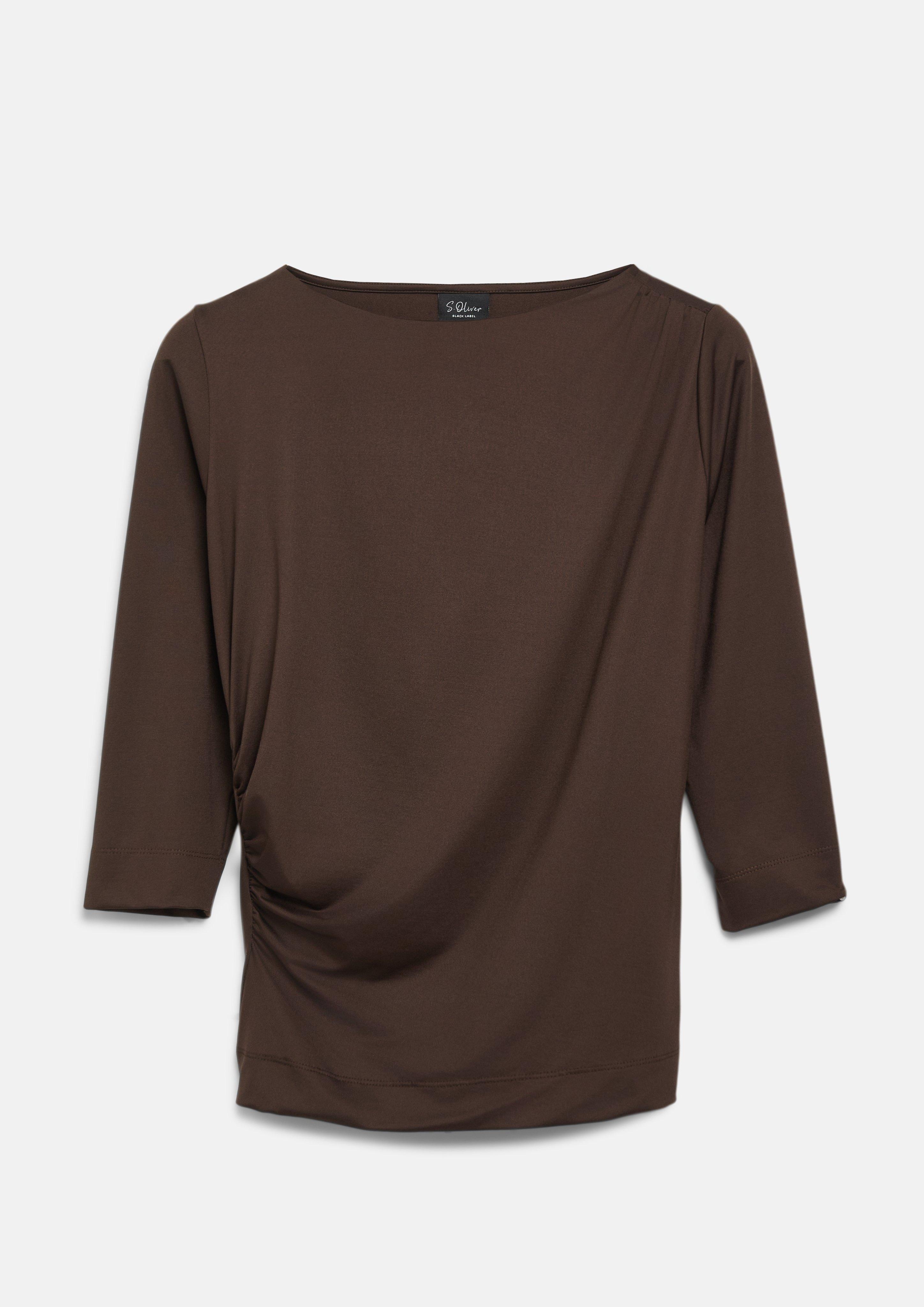 Damen T-Shirt mit seitlicher Raffung im Slim Fit in dunkelbraun von s.Oliver BLACK LABEL