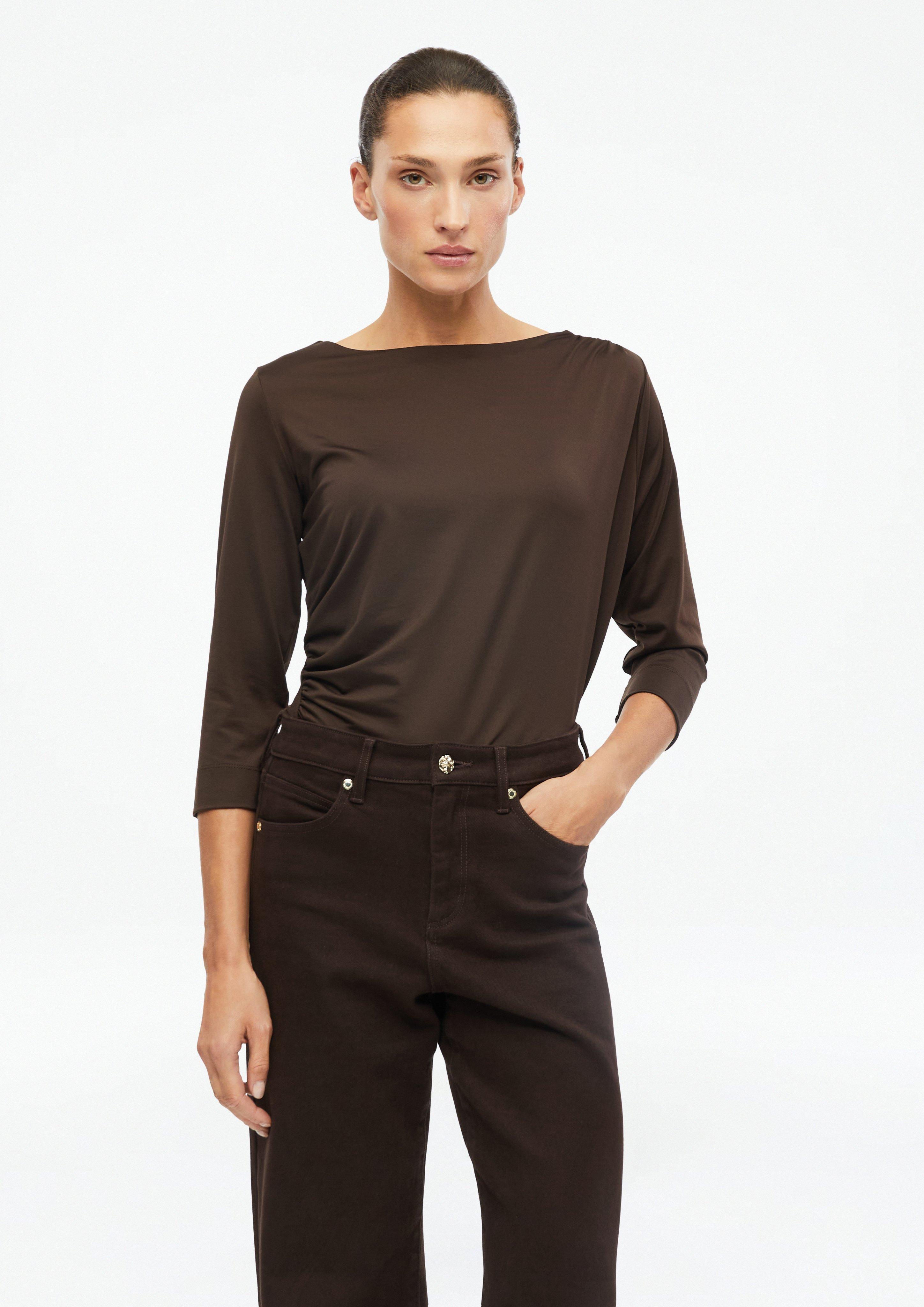 T-Shirt mit seitlicher Raffung im Slim Fit in Farbe dunkelbraun von s.Oliver BLACK LABEL