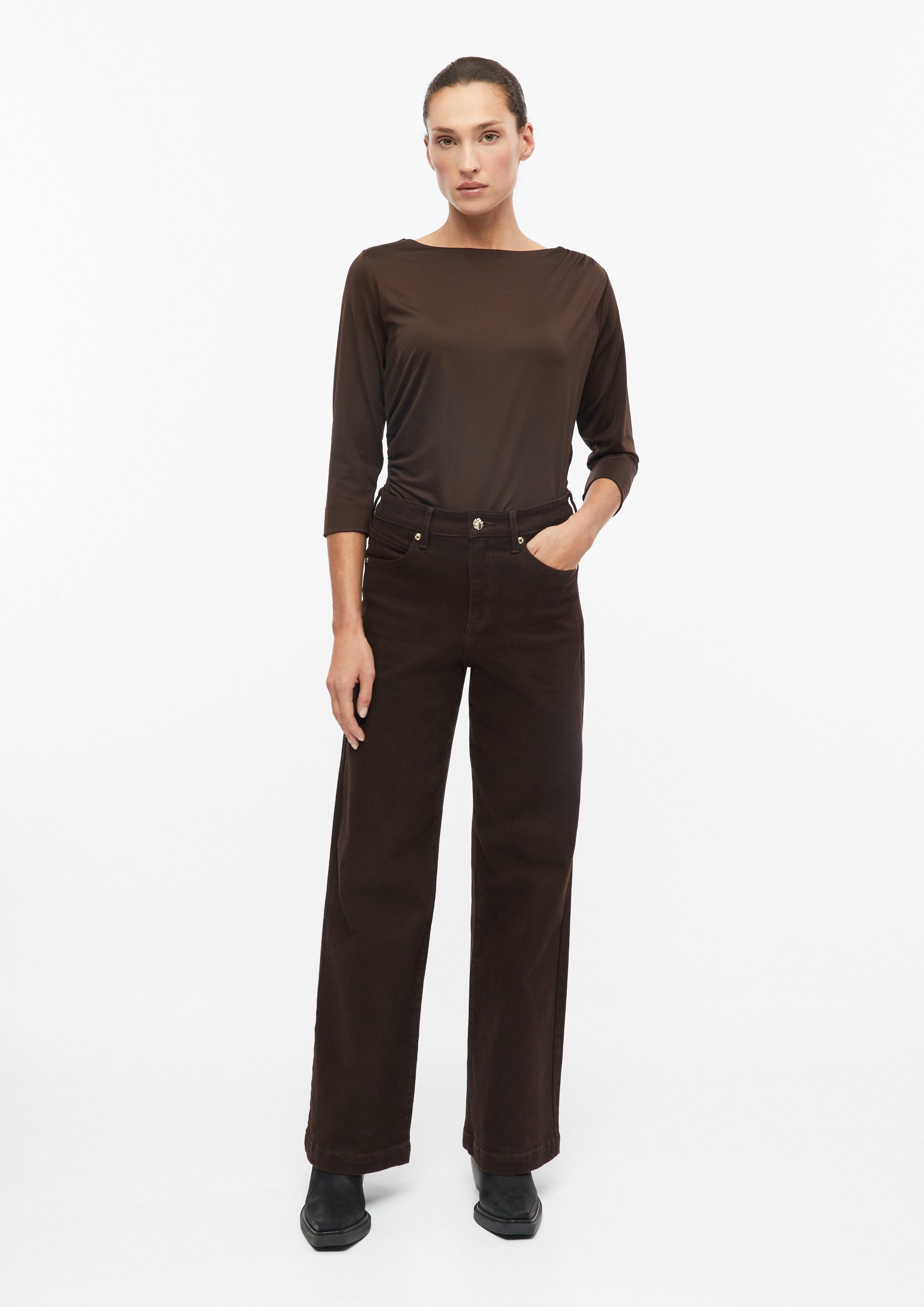 Femmes T-shirt coupe slim avec fronces sur les côtés en brun de s.Oliver BLACK LABEL
