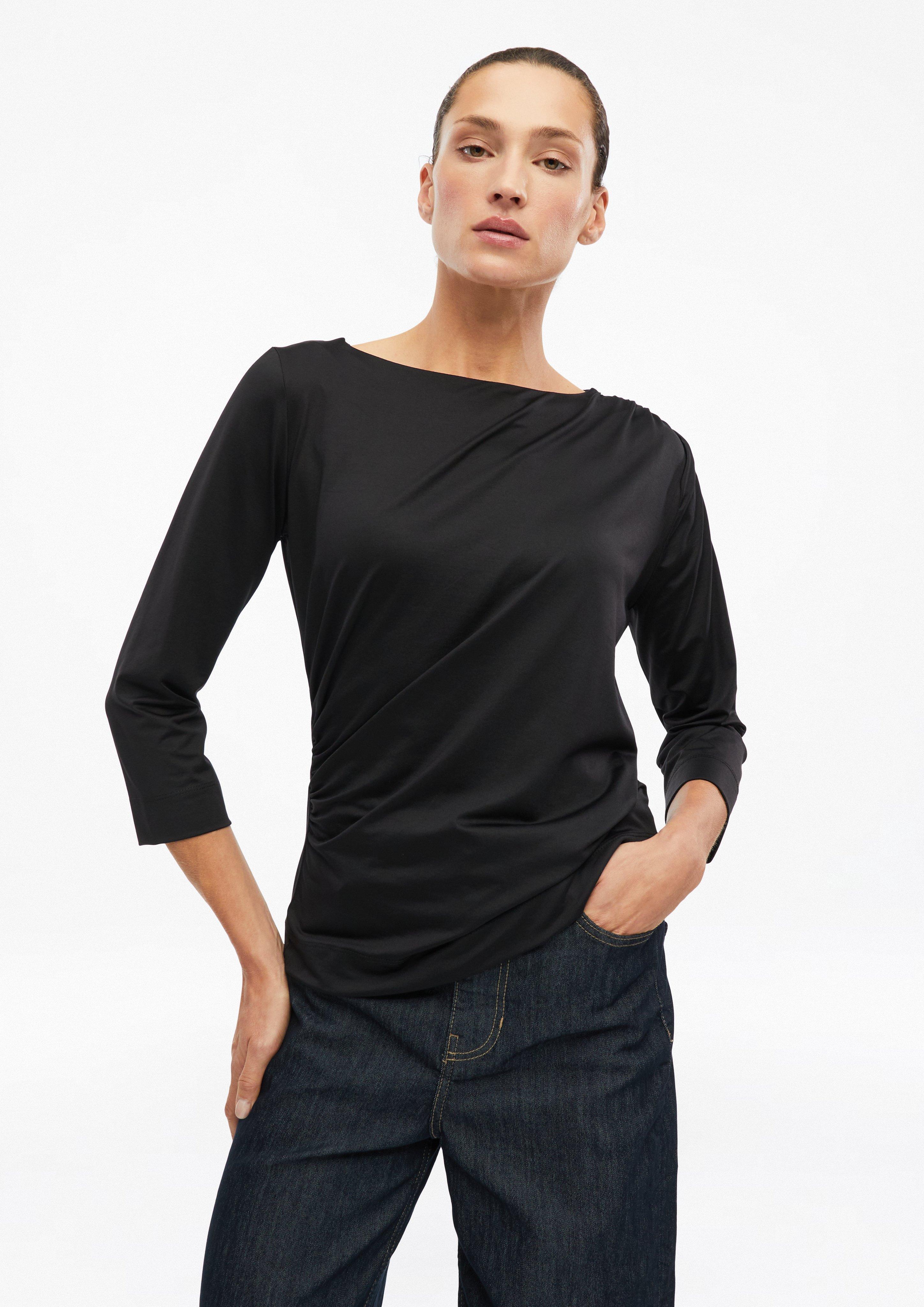 Damen T-Shirt mit seitlicher Raffung im Slim Fit in schwarz von s.Oliver BLACK LABEL