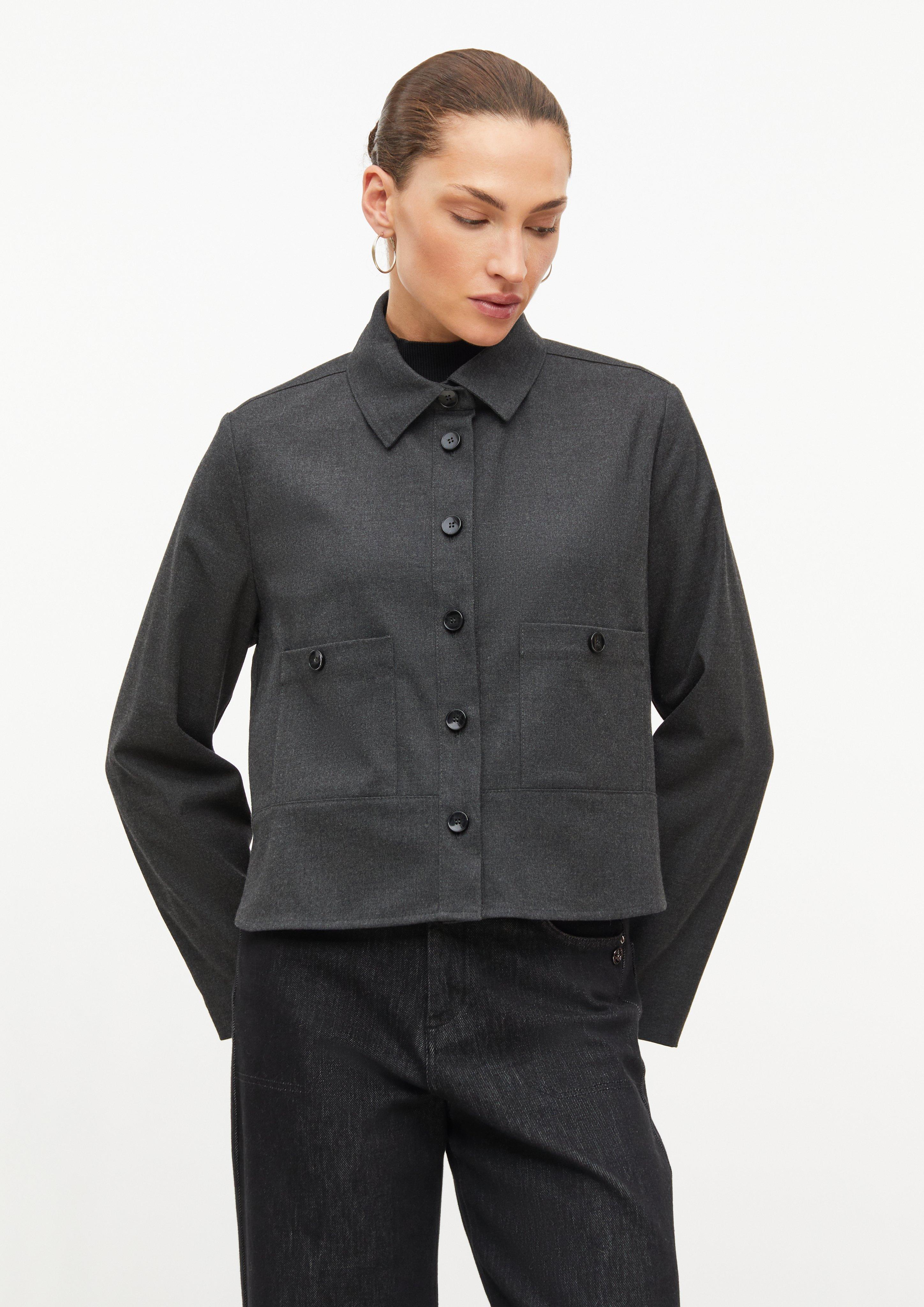 Boxy Flanell-Jacke im Relaxed Fit mit Brusttaschen in Farbe dunkelgrau von s.Oliver BLACK LABEL