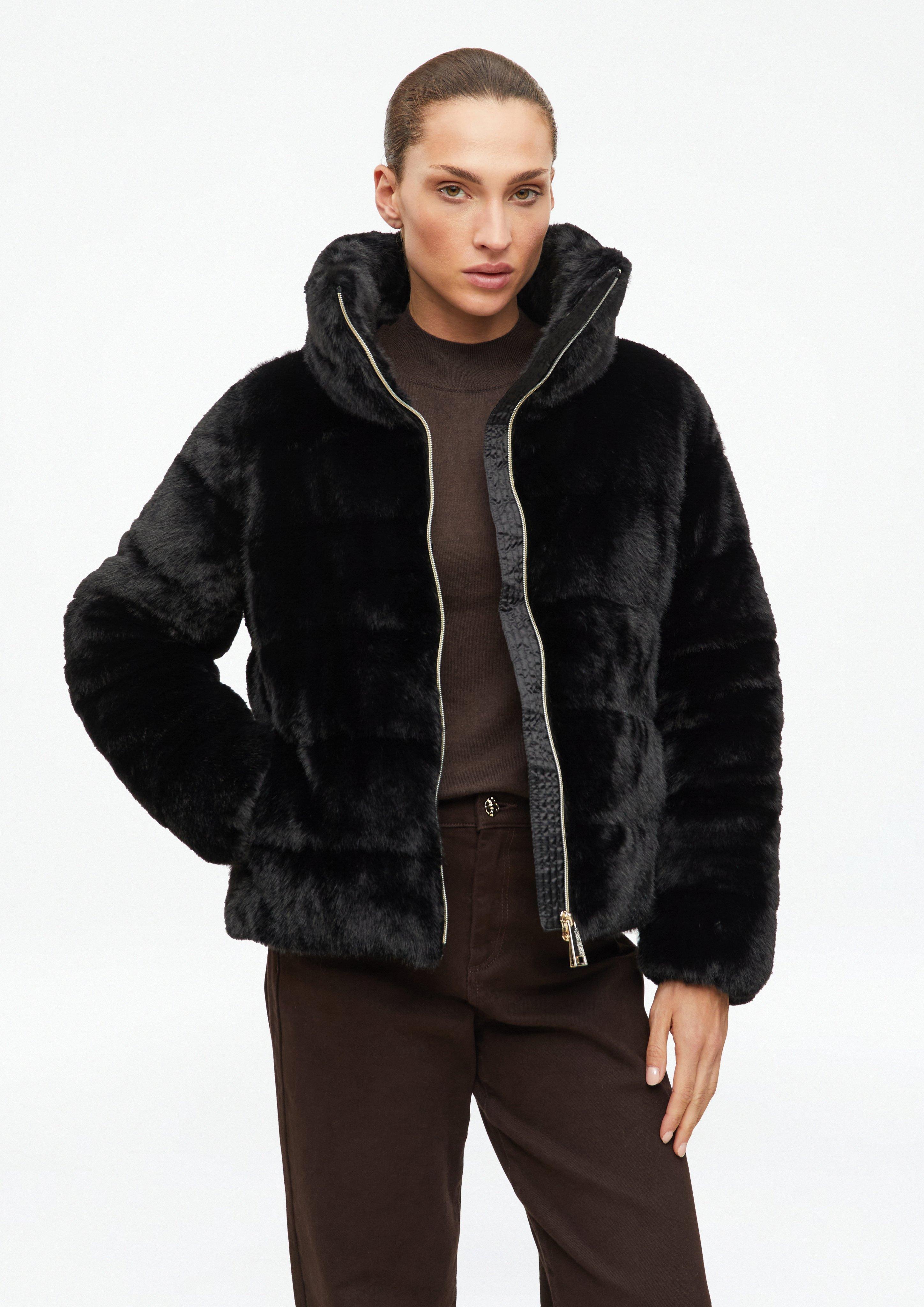 Quilted-Look Faux Fur Jacket in black by s.Oliver BLACK LABEL