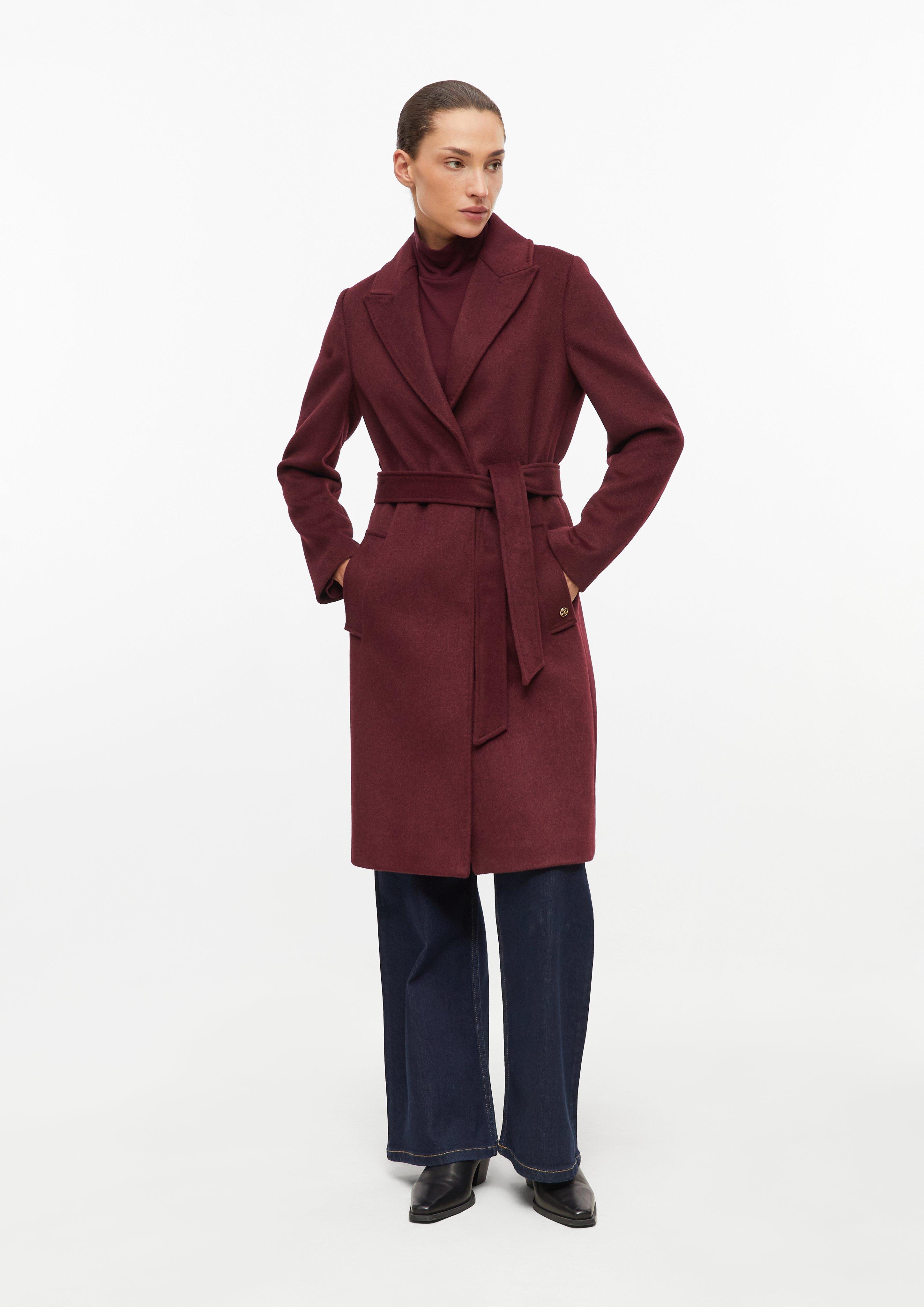 Mantel aus Wollmix mit Bindegürtel in Farbe bordeaux von s.Oliver BLACK LABEL