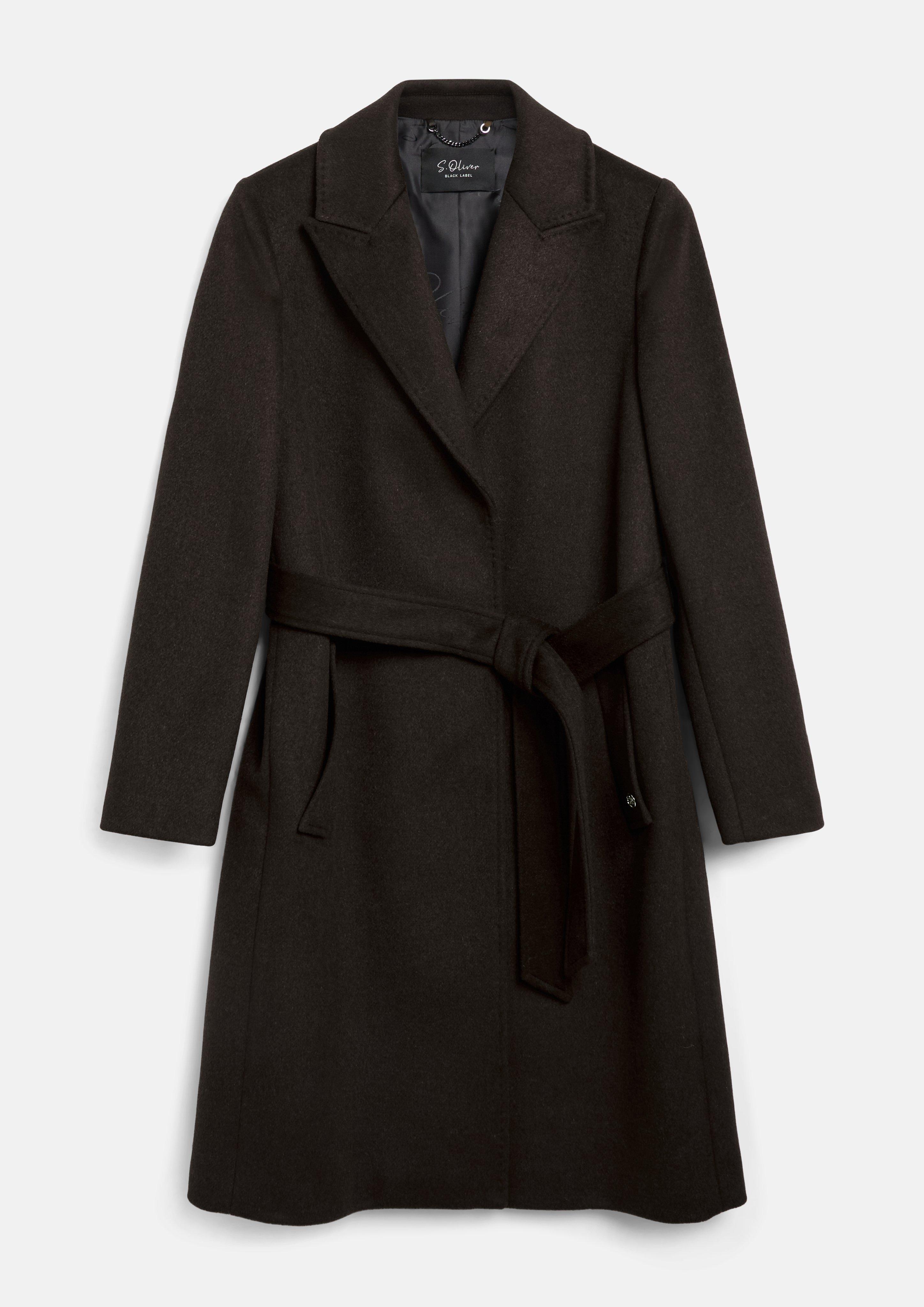 Mantel aus Wollmix mit Bindegürtel in Farbe dunkelbraun von s.Oliver BLACK LABEL