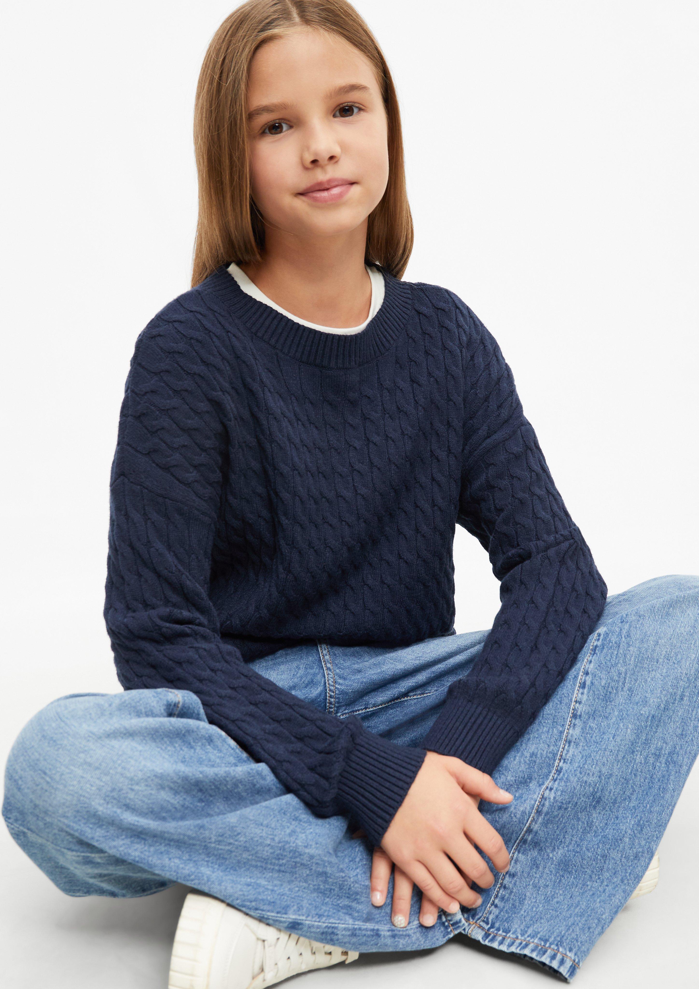 Strickpullover mit Zopfmuster im Loose Fit in Farbe navy von s.Oliver